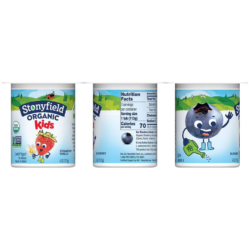 Stonyfield Organic Kids' Blueberry & Strawberry Vanilla Lowfat Yogurt Variety Pack - 6ct/4oz Cups