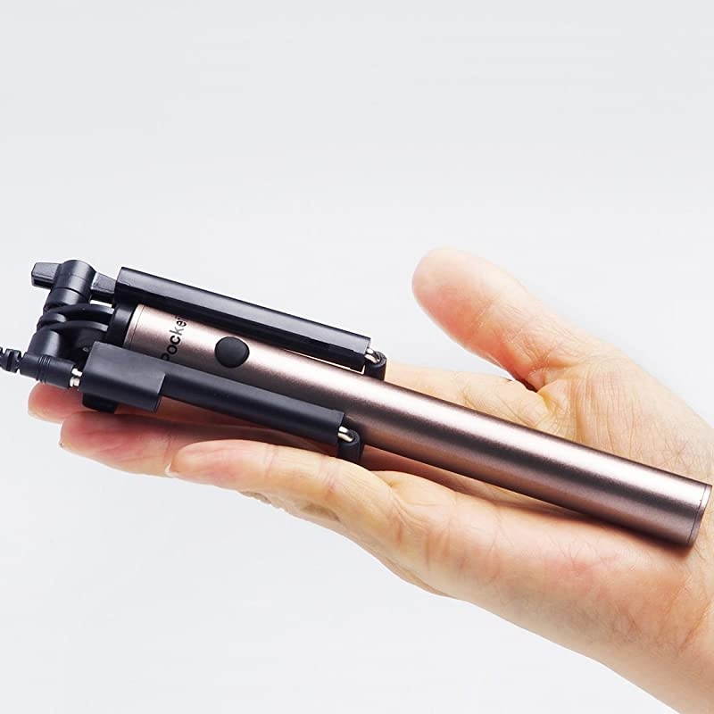 Wired Selfie Stick Mini BatteryFree Non Bluetooth Extendable Handheld Lightweight Compatible with iPhone Android Smartphones Gold