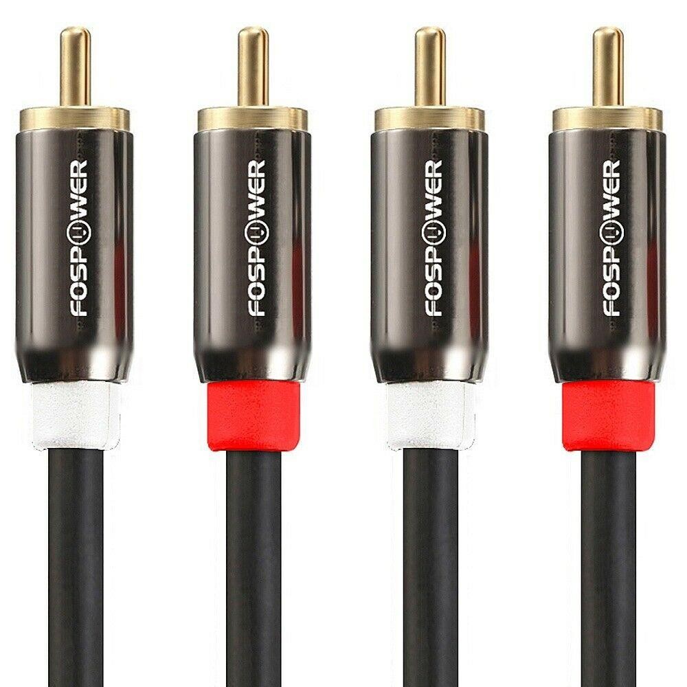 FosPower 2x 10FT Dual Layer 2 RCA to RCA L/R Male Stereo Audio Cable Cord Plug