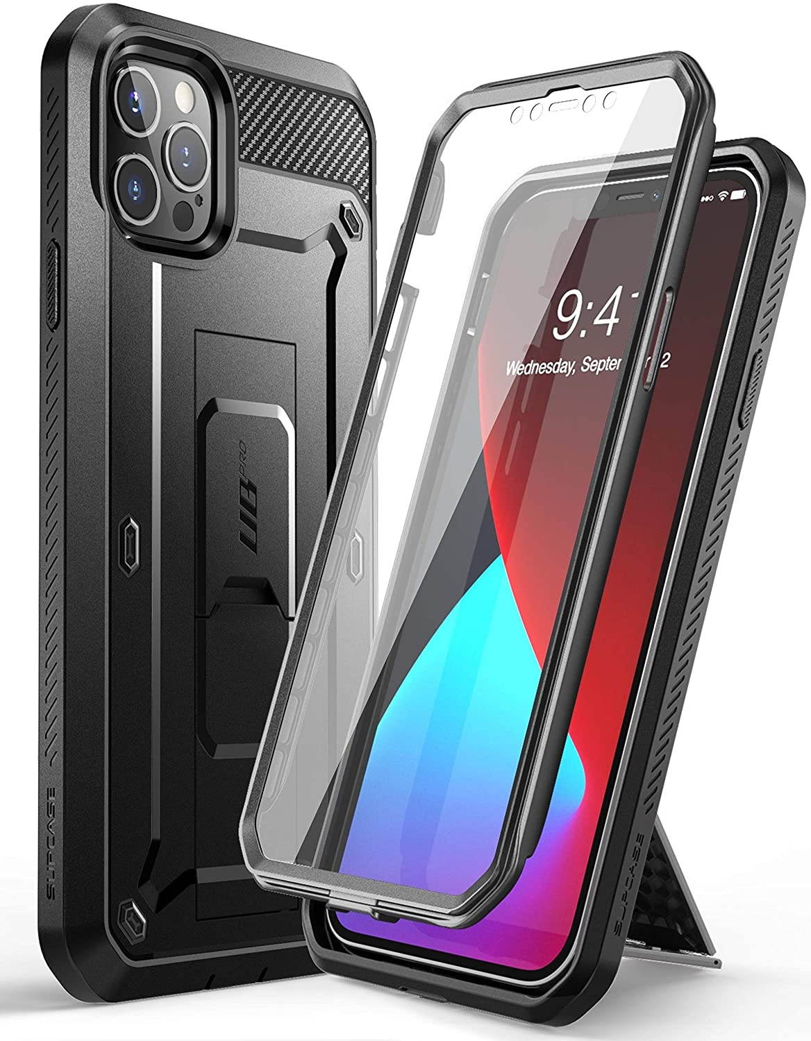 SUPCASE Unicorn Beetle Pro Series Case for iPhone 12 Pro Max (2020 Release) 6.7 Inch Built-in Screen Protector Full-Body Rugged Holster Case(Black)