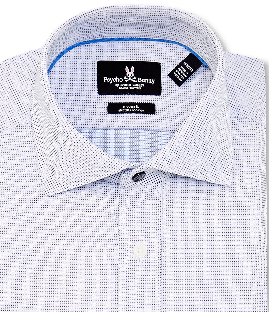 Psycho Bunny Non-Iron Modern Fit Spread Collar Dotted Dress Shirt