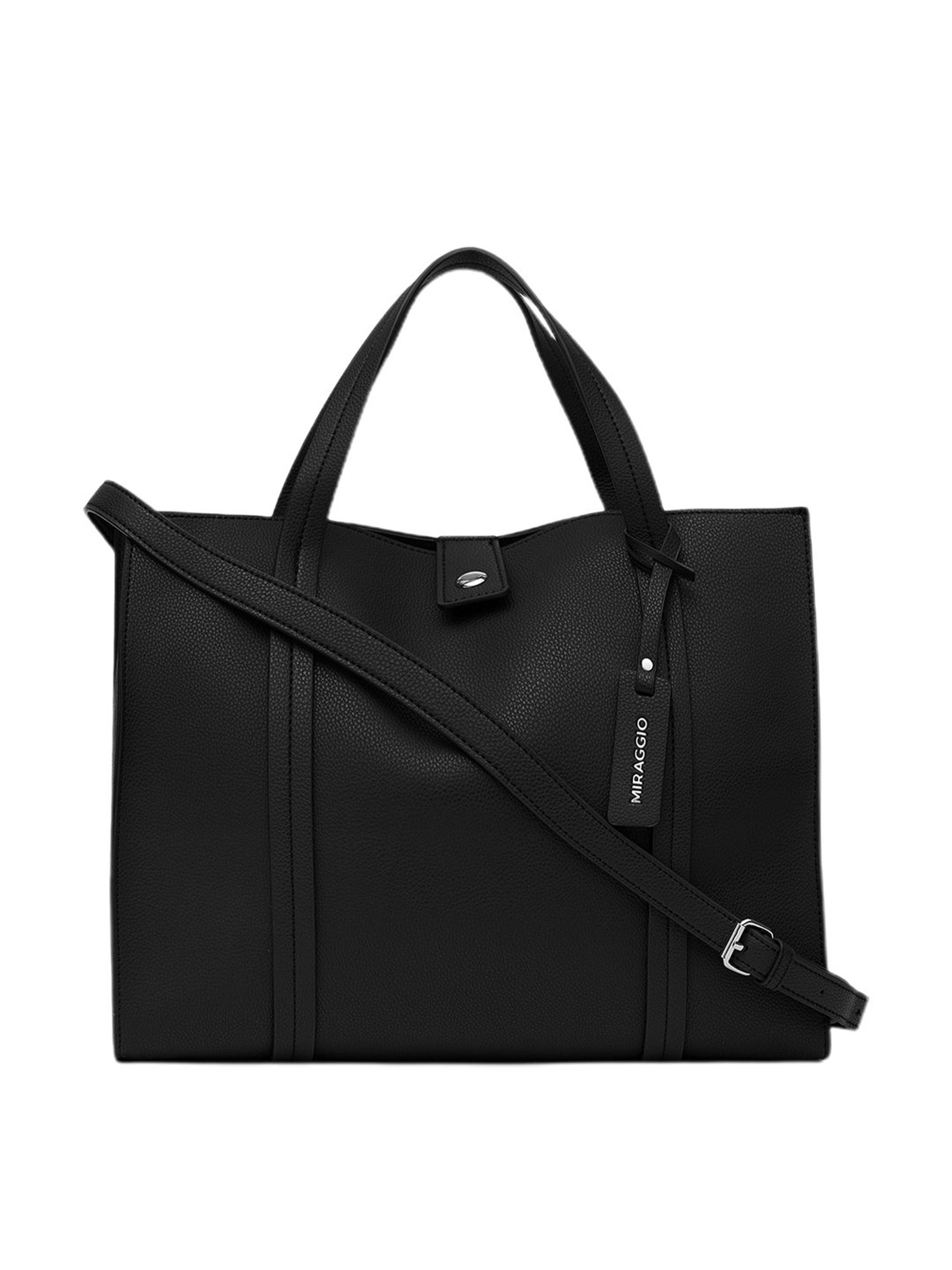 Miraggio Black Textured Medium Tote Handbag