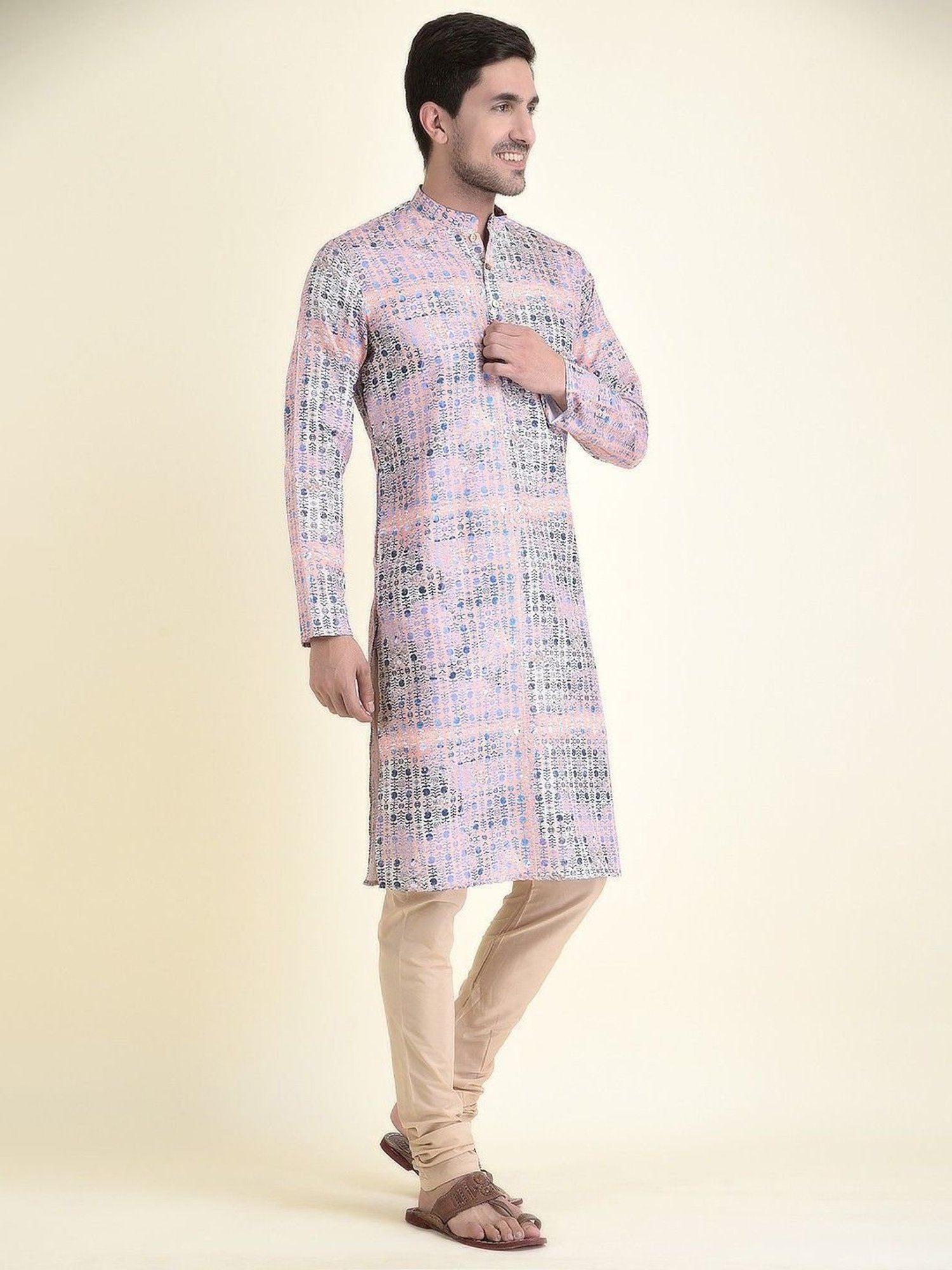 TABARD Peach Cotton Regular Fit Printed Kurta Bottom Set