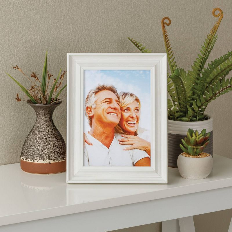 4pc (5" x 7") Farmhouse Tabletop or Wall Mount Picture Frames Distressed White - Life Moments