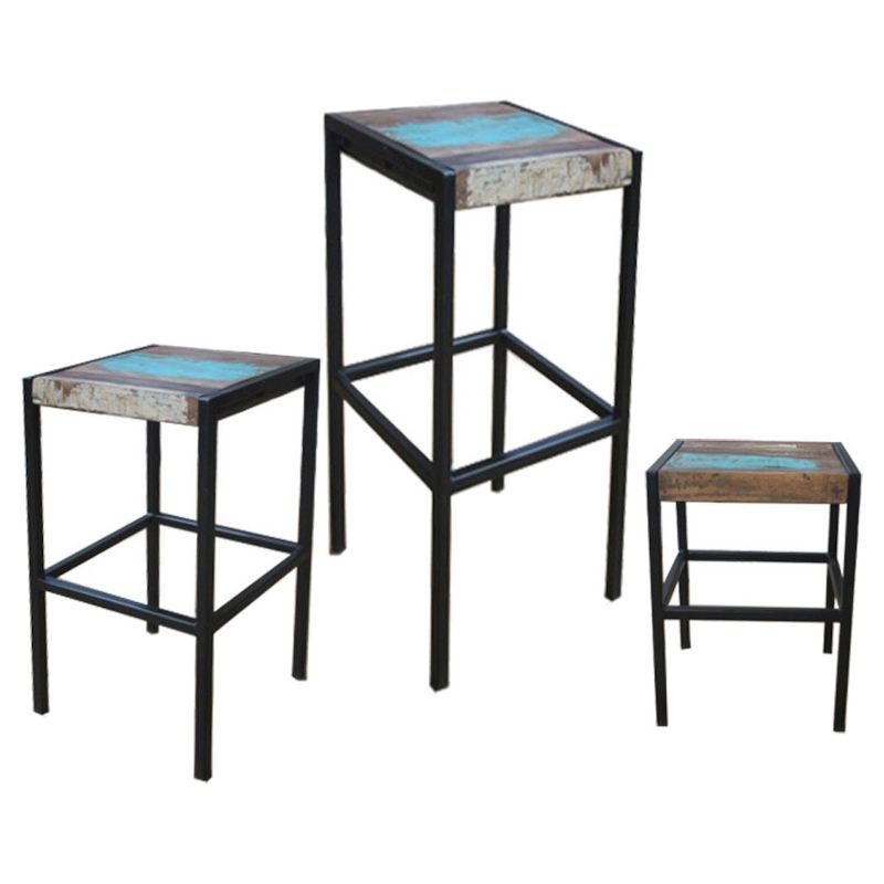 Industrial Reclaimed Wood and Iron Stool - (31H x 14W x 14D) - Natural - Timbergirl