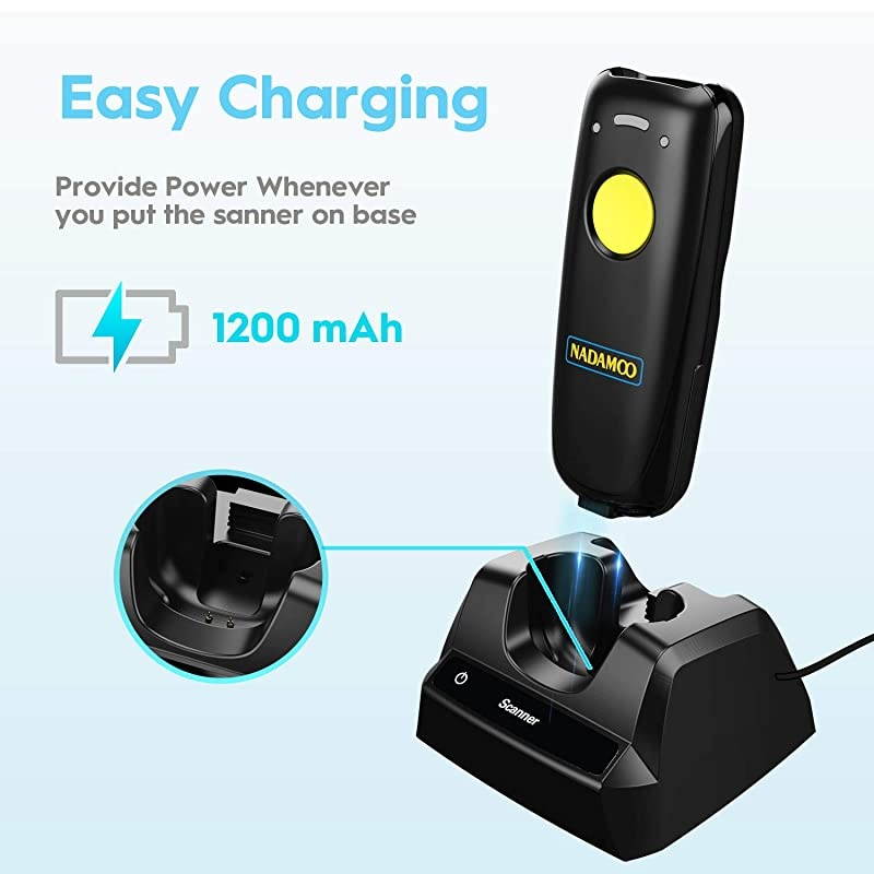 Wireless Barcode Scanner Bluetooth Compatible Small Portable USB 1D 2D QR Code Scanner for Inventory Bar Code Image Reader for Tablet iPhone iPad Android iOS PC POS with Charging Dock