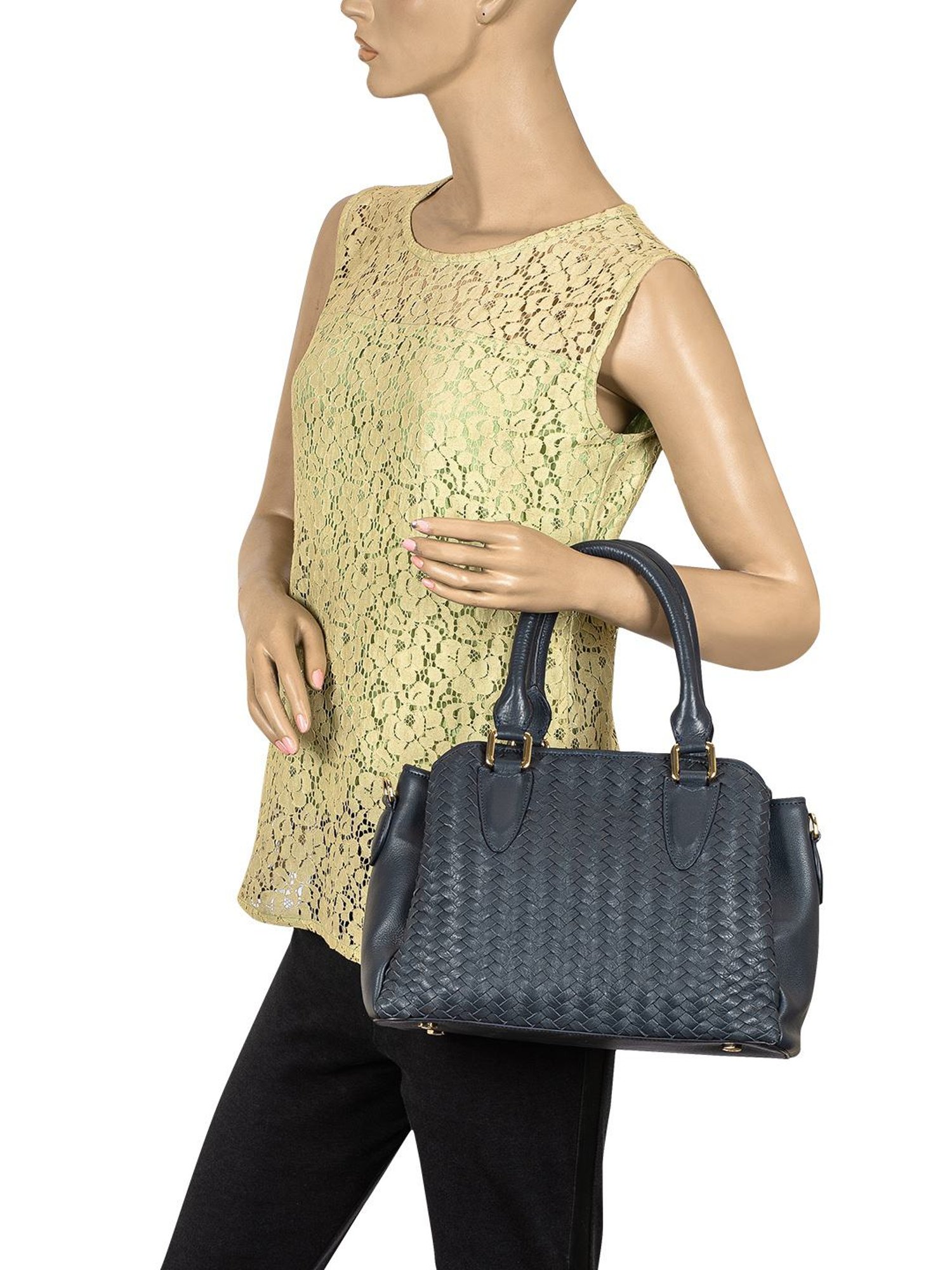 Eske Yoana Navy Blue Textured Medium Handbag