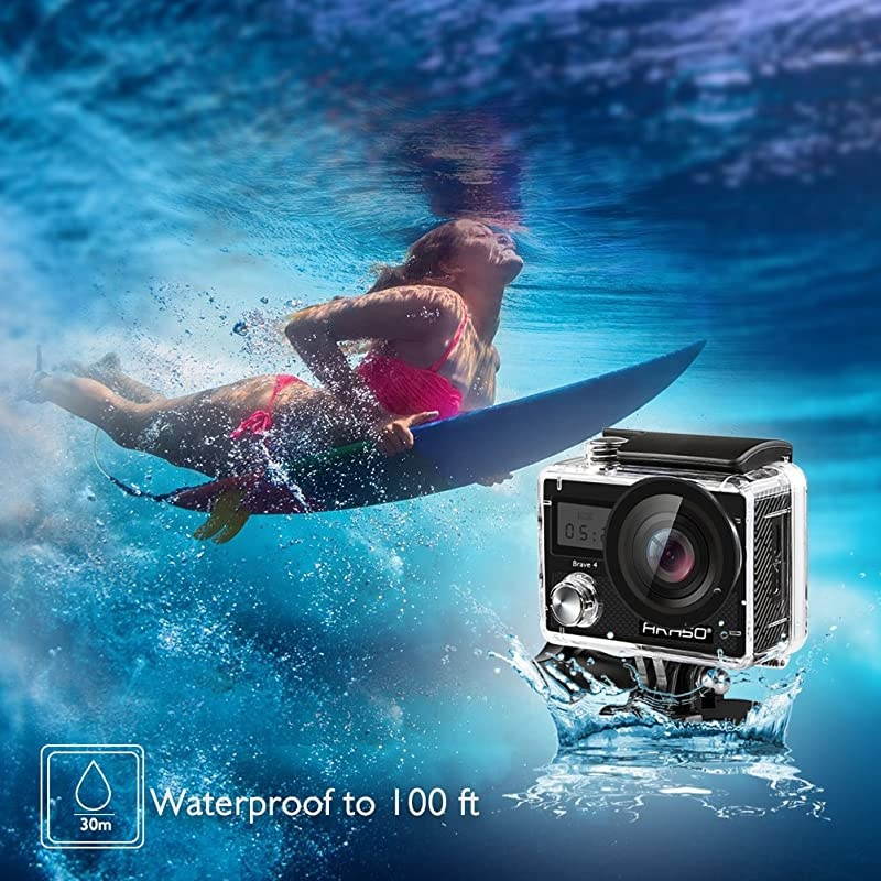 Brave 4 4K 20MP WiFi Action Camera Ultra HD with EIS 30m Underwater Waterproof Camera Remote Control 5X Zoom Underwater Camcorder with 2 Batteries and Helmet Accessories Kit