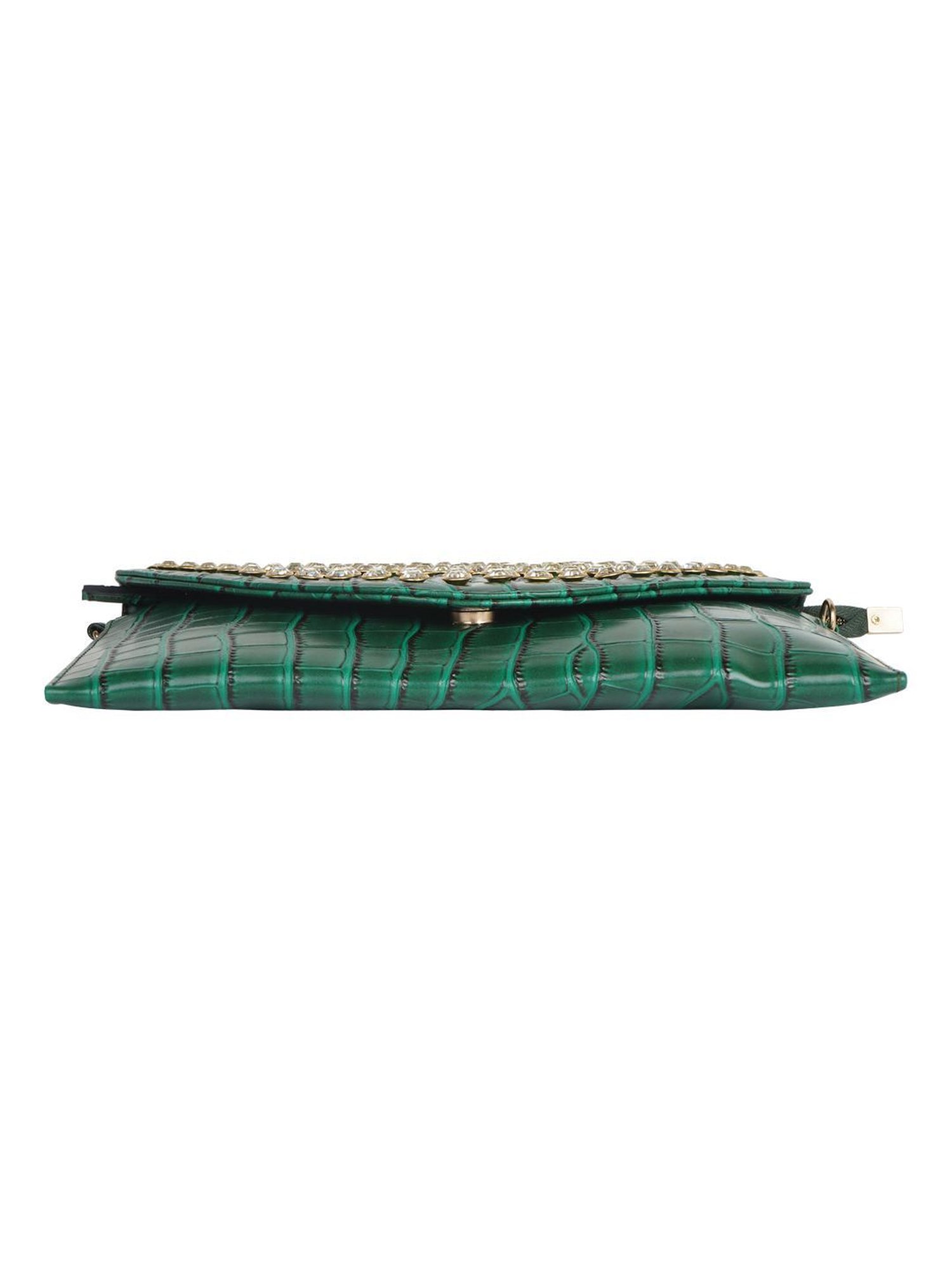 Horra Green Embellished Envelope Clutch