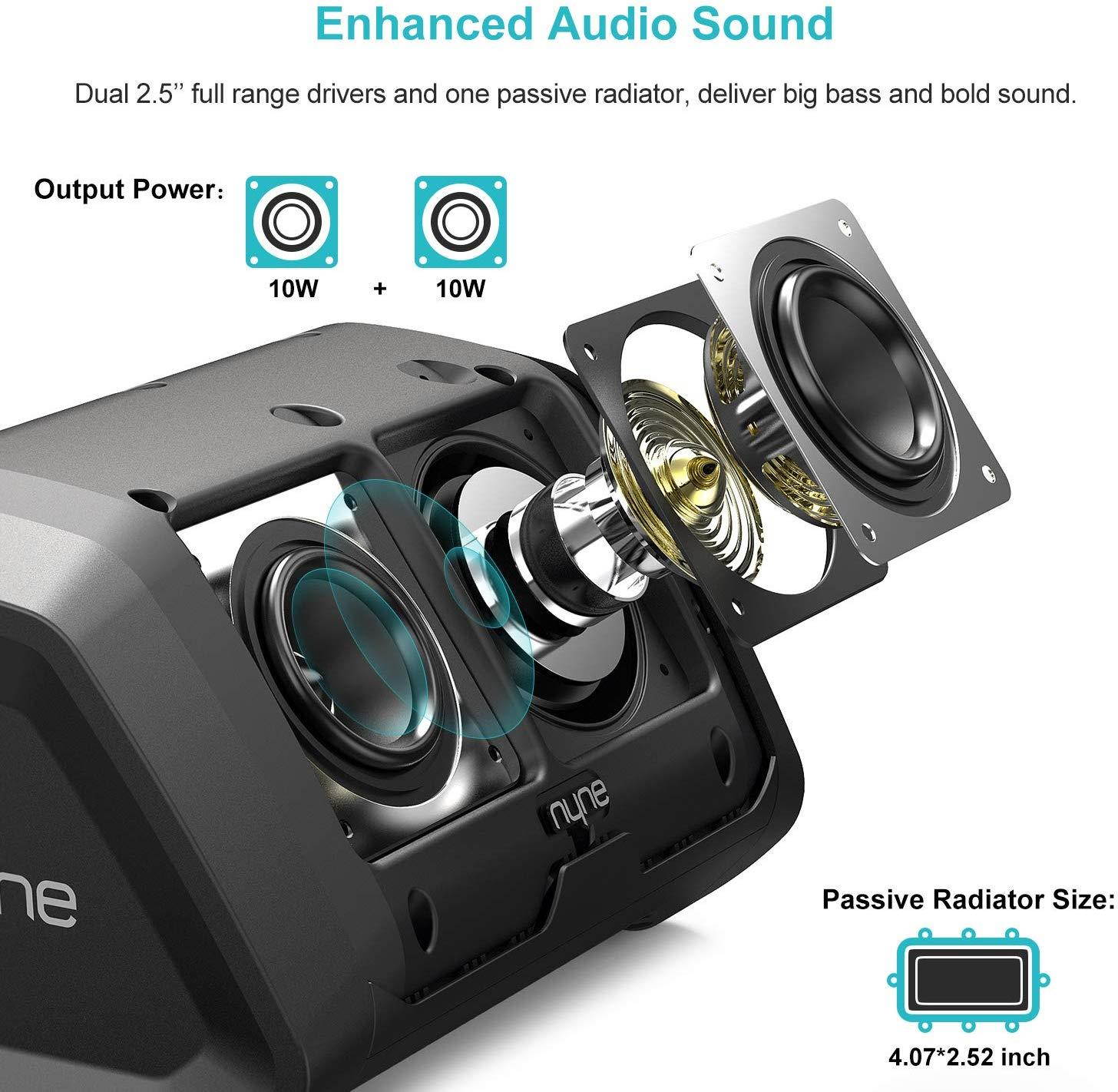 NYNE Punch Portable Wireless Bluetooth Speakers 4.2 Waterproof IP67, 20 Hours Play-time, 100 ft Range,Stereo Pairing, Durable and Loud Speakers Compatible iPhone/Samsung, Outdoor/Beach/Travel,Black