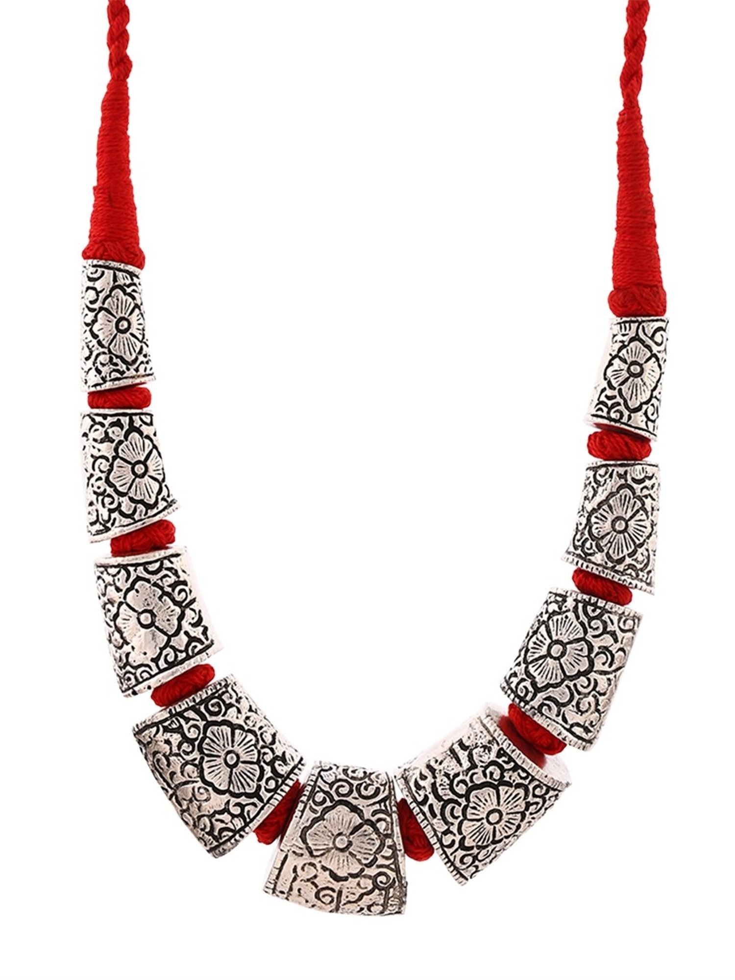 Imli Street Silver Tone Handcrafted Thread Necklace