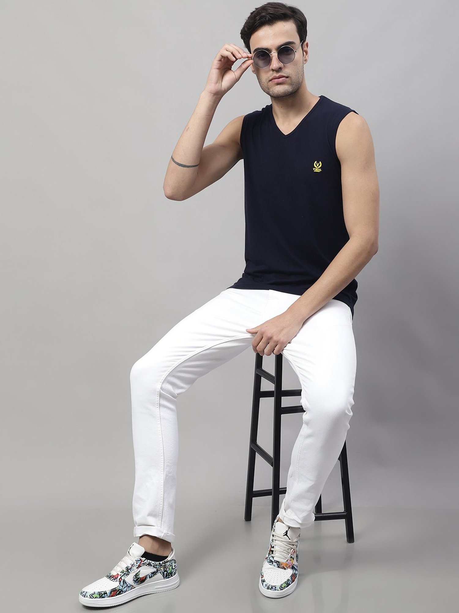 Vimal Jonney Multicolor Regular Fit Sleeveless Lounge T-Shirt - Pack of 3