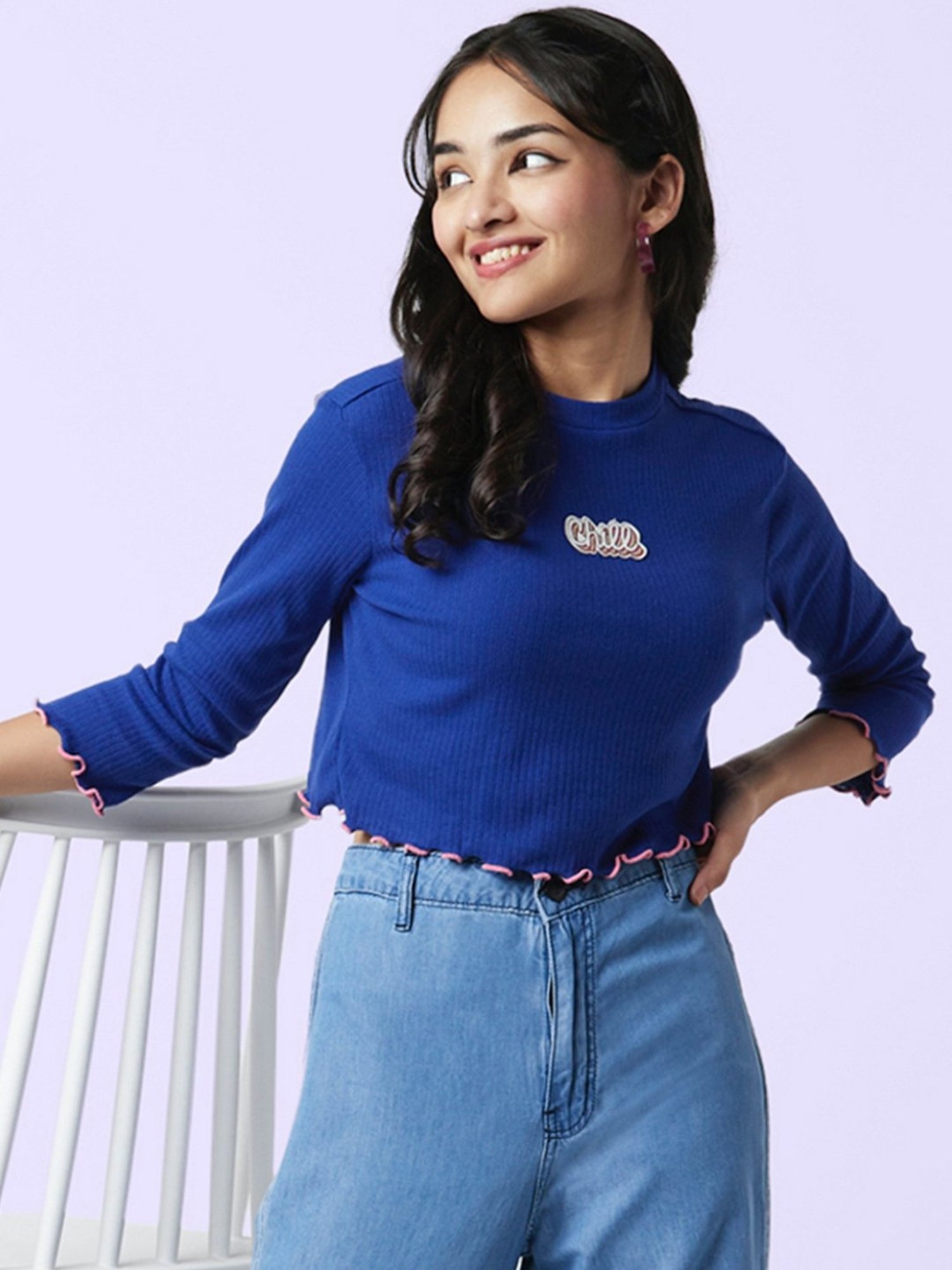 YU by Pantaloons Blue Printed Top