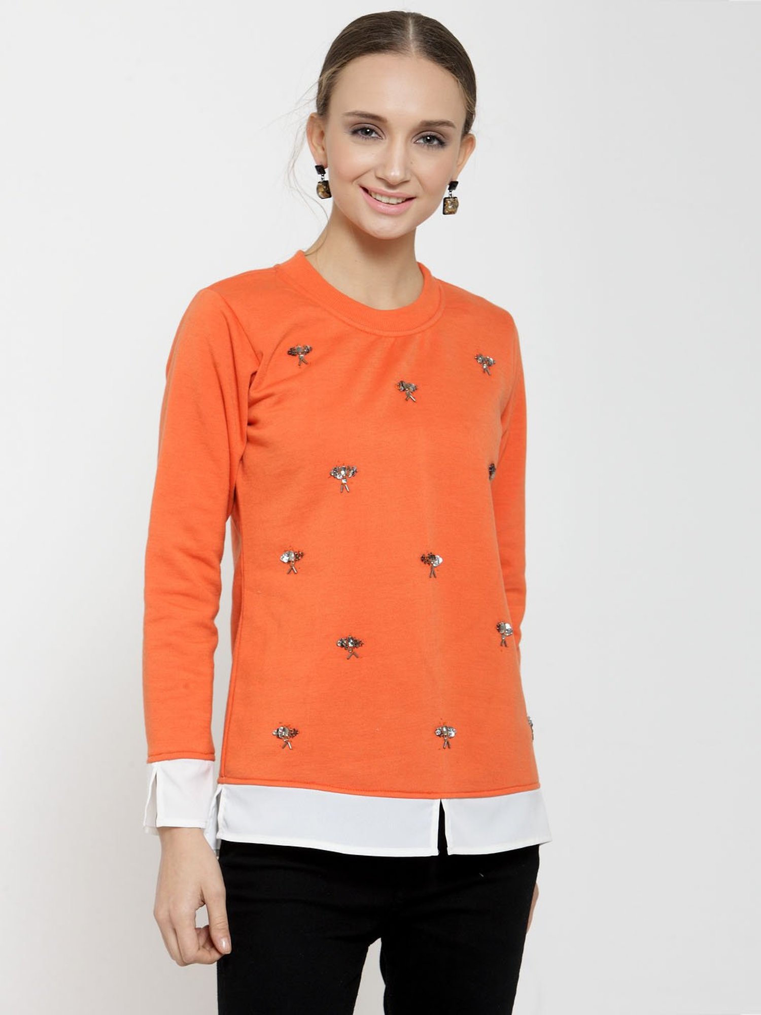 Belle Fille Orange Embellished Sweatshirt