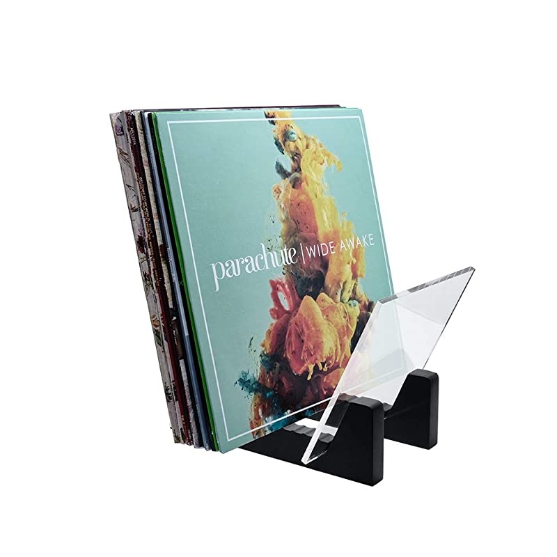 Vinyl Record Storage Holder - Vinyl Storage Rack 50 Album Holder Display Stand - Pine Wood Record Album Storage with Flame Polished Acrylic Ends - Vinyl Record Holder for Albums and LPs