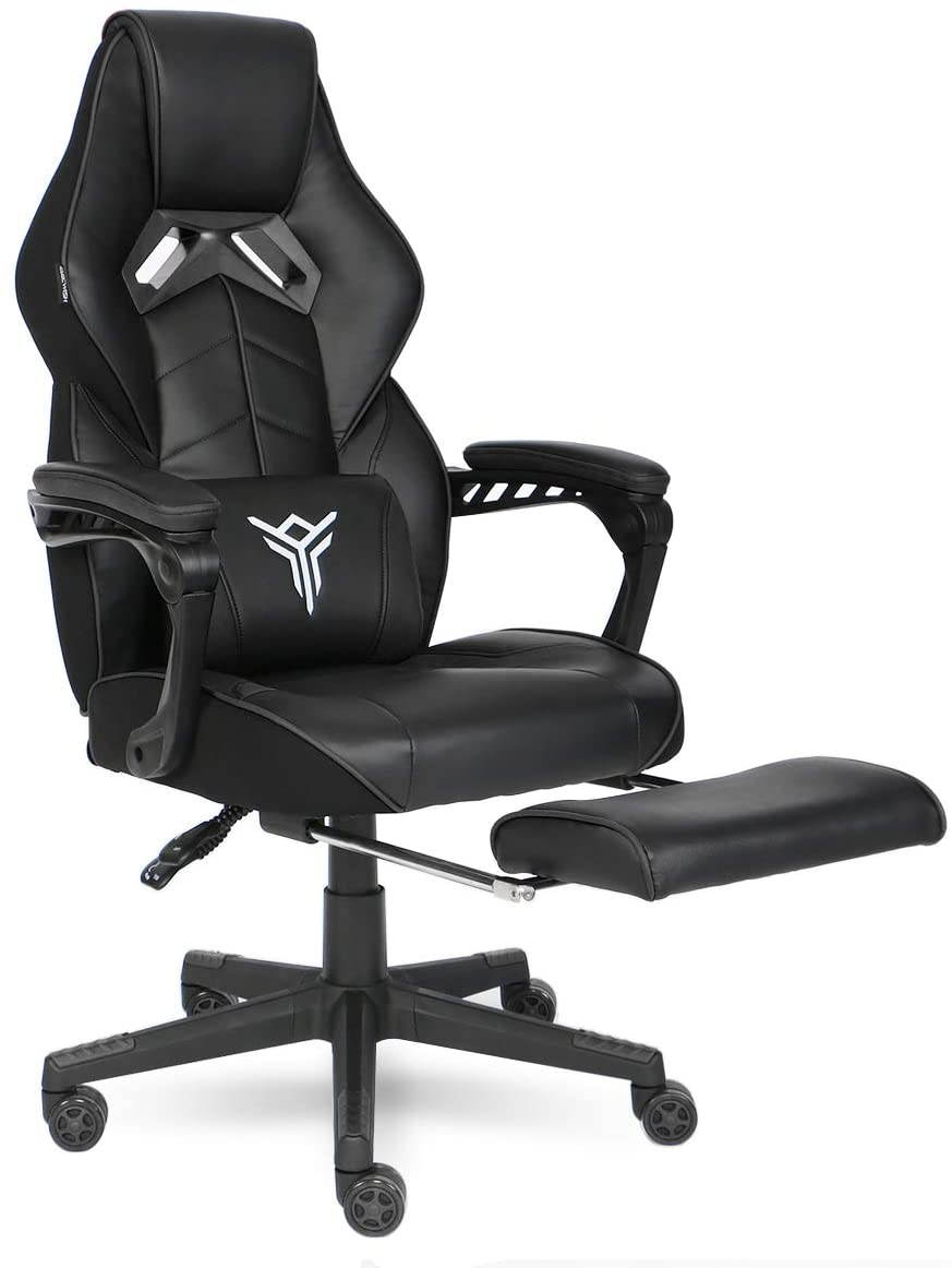 Racing Gaming Chair with Footrest and Massage Lumbar Pillow, Swivel Height Adjustable Reclining PU Leather Video Game Chair, E-Sports Gaming Chair Big and Tall