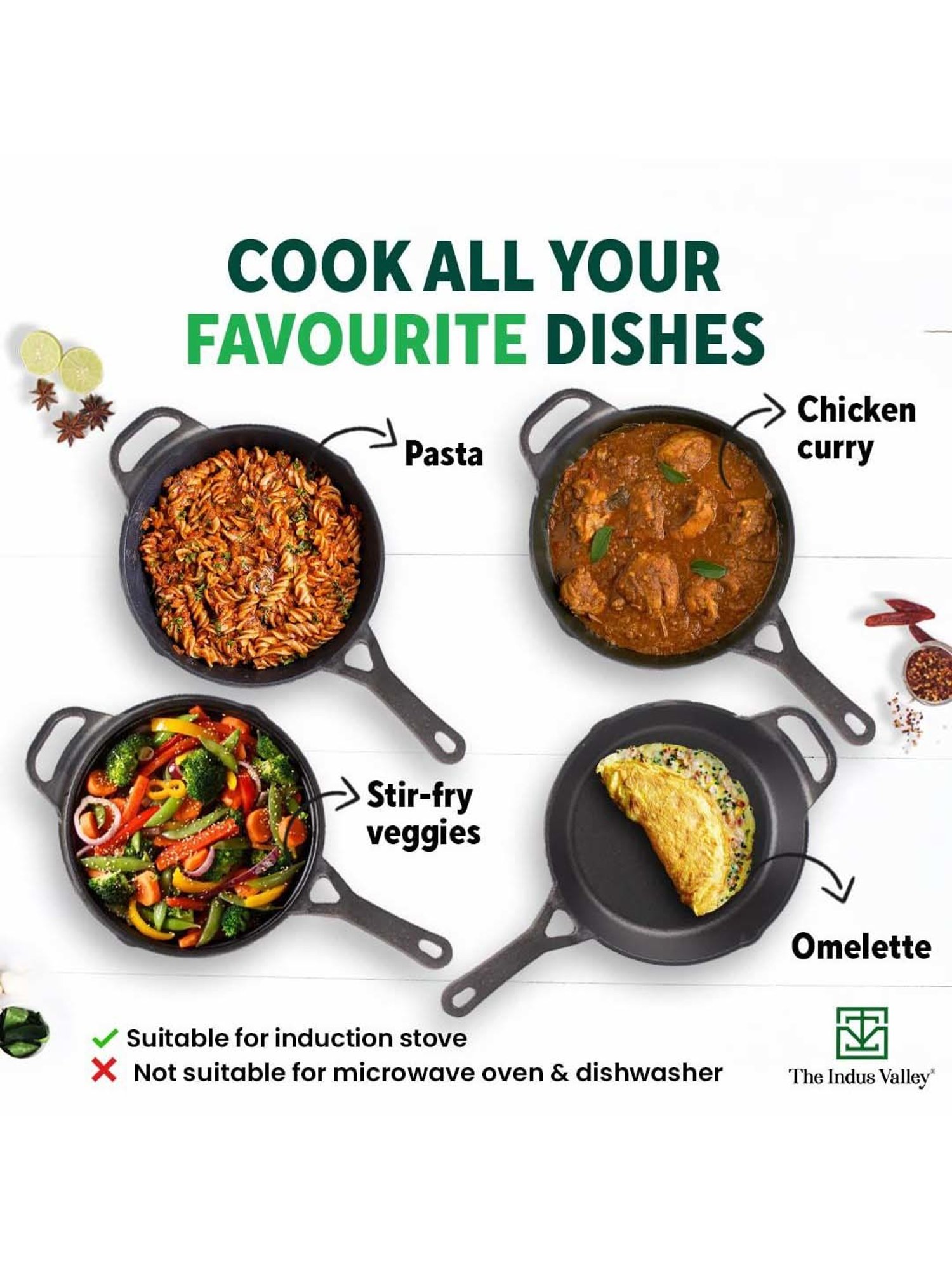 The Indus Valley Black Cast Iron 25.4 cm Fry Skillet With Long Handle (1.8 L)