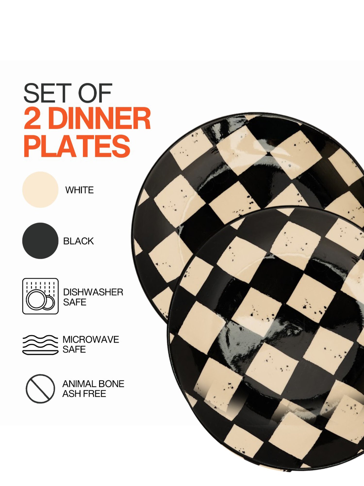 BlackCarrot Black & White Ceramic Dinner Plates - Set of 2