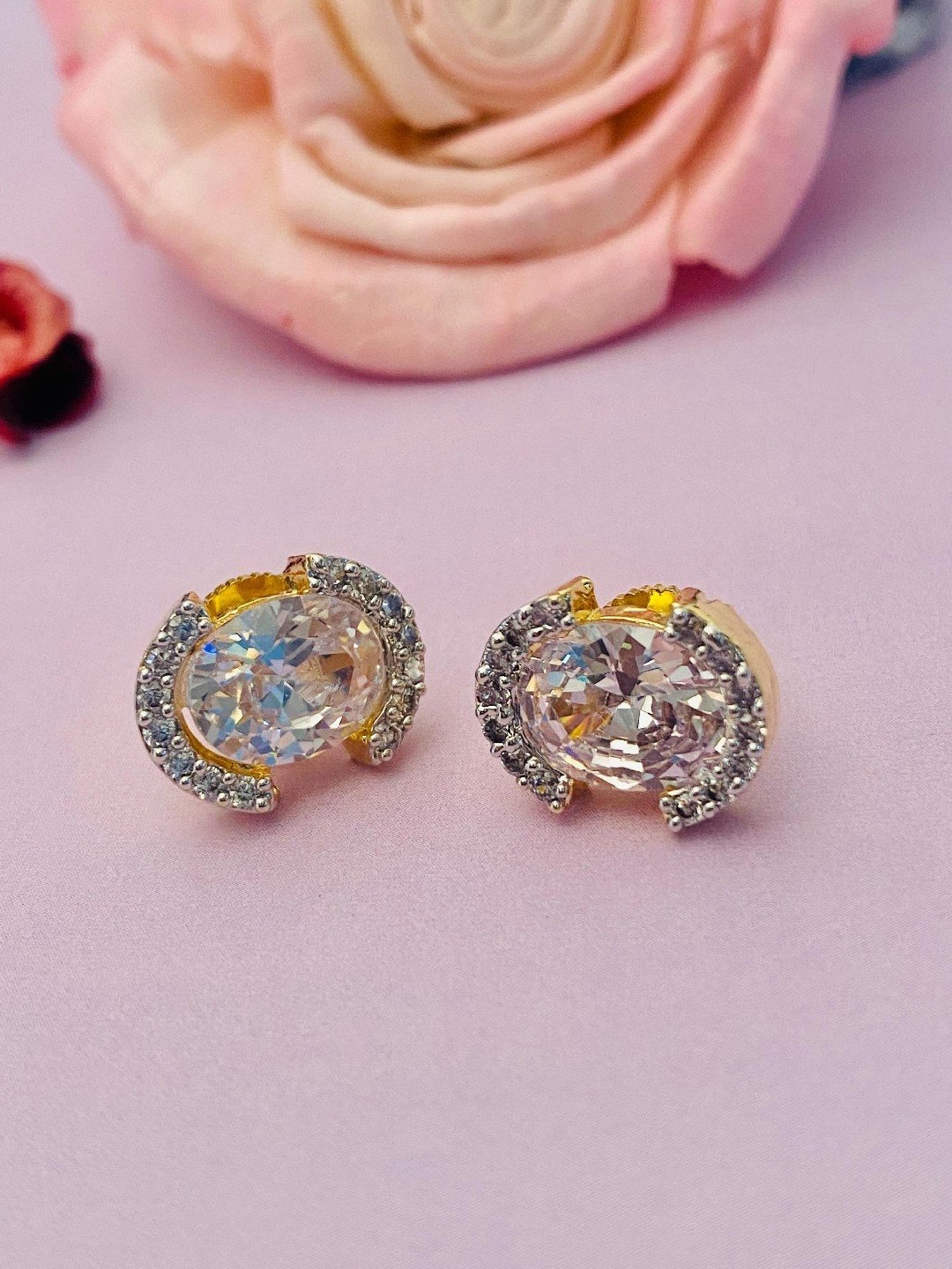 Abdesigns Sterling Silver CZ Oval Cut Stud Earrings