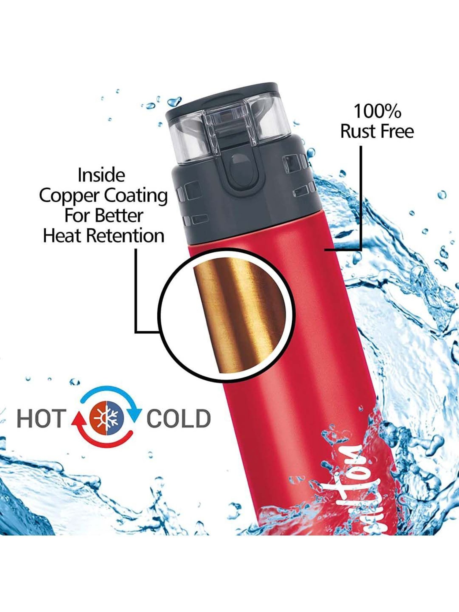 Milton Atlantis 600 Red Thermosteel Insulated Water Bottle (0.5 L)