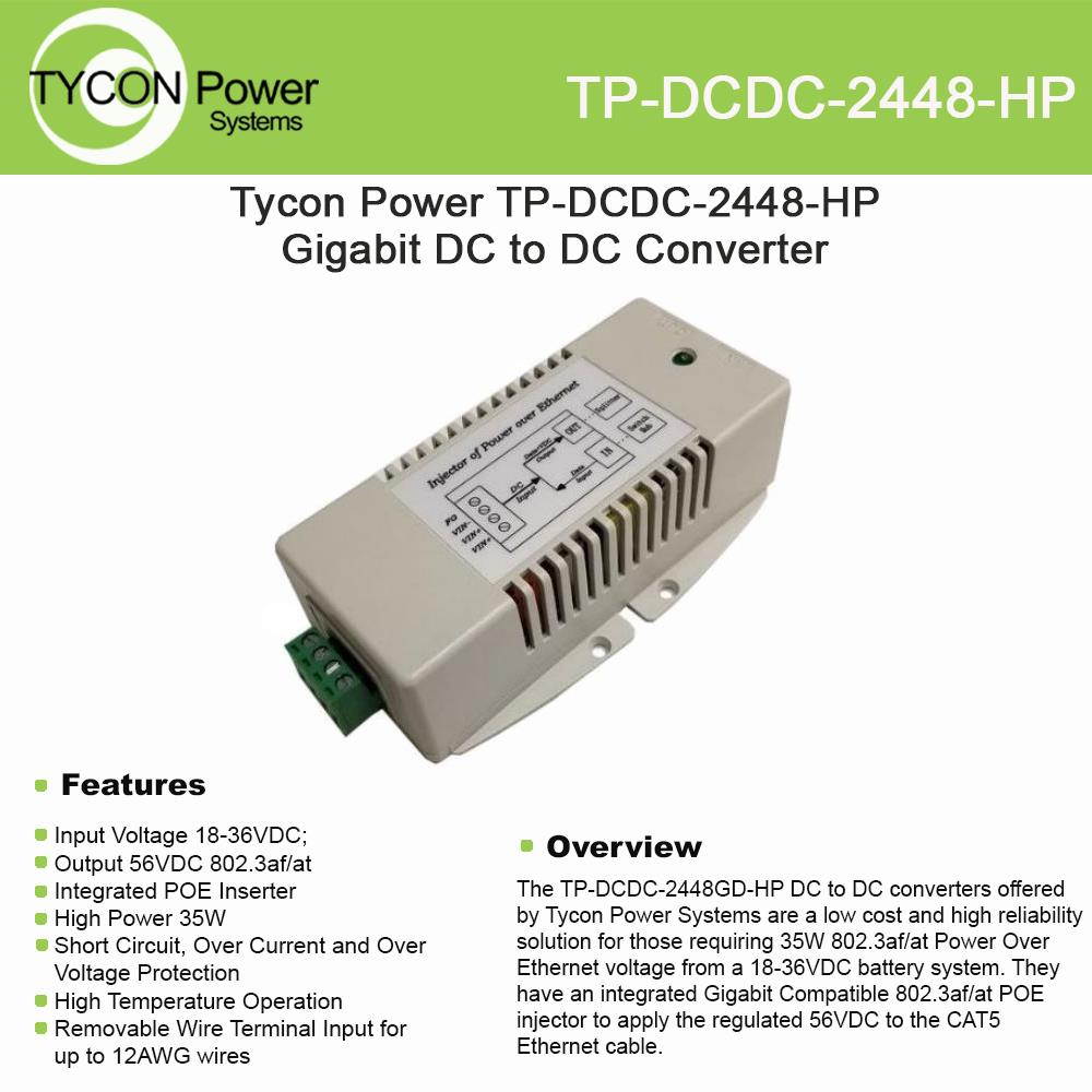 Tycon (TP-DCDC-2448-HP) 18-36VDC In, 56VDC Out 30W DC to DC