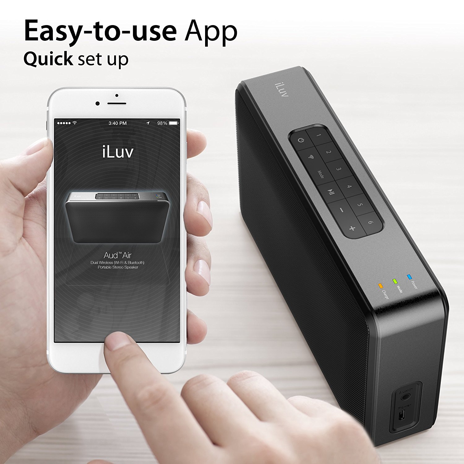 Aud Air by iLuv- WiFi and Bluetooth Portable Multi-room Speaker(Compatible with Apple and Android Smartphones and other Bluetooth Devices)(Black)