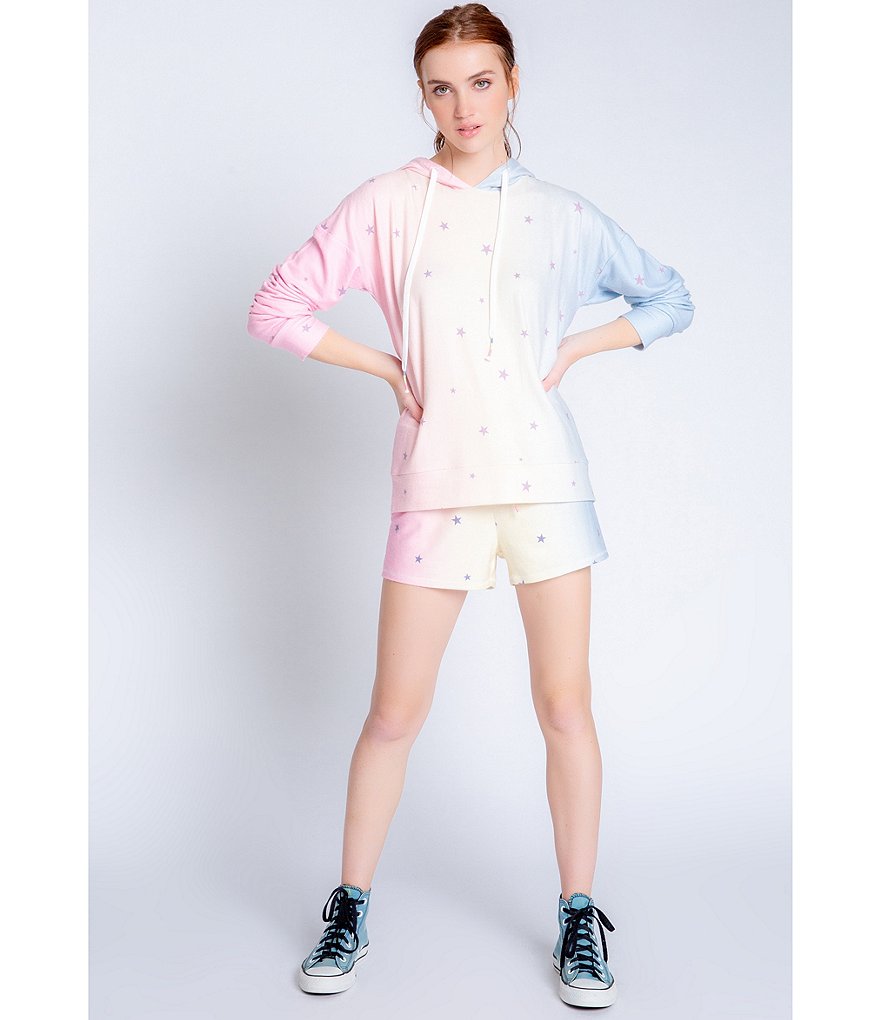 Pj Salvage Star Print Knit Hoodie Coordinating Sleep Top