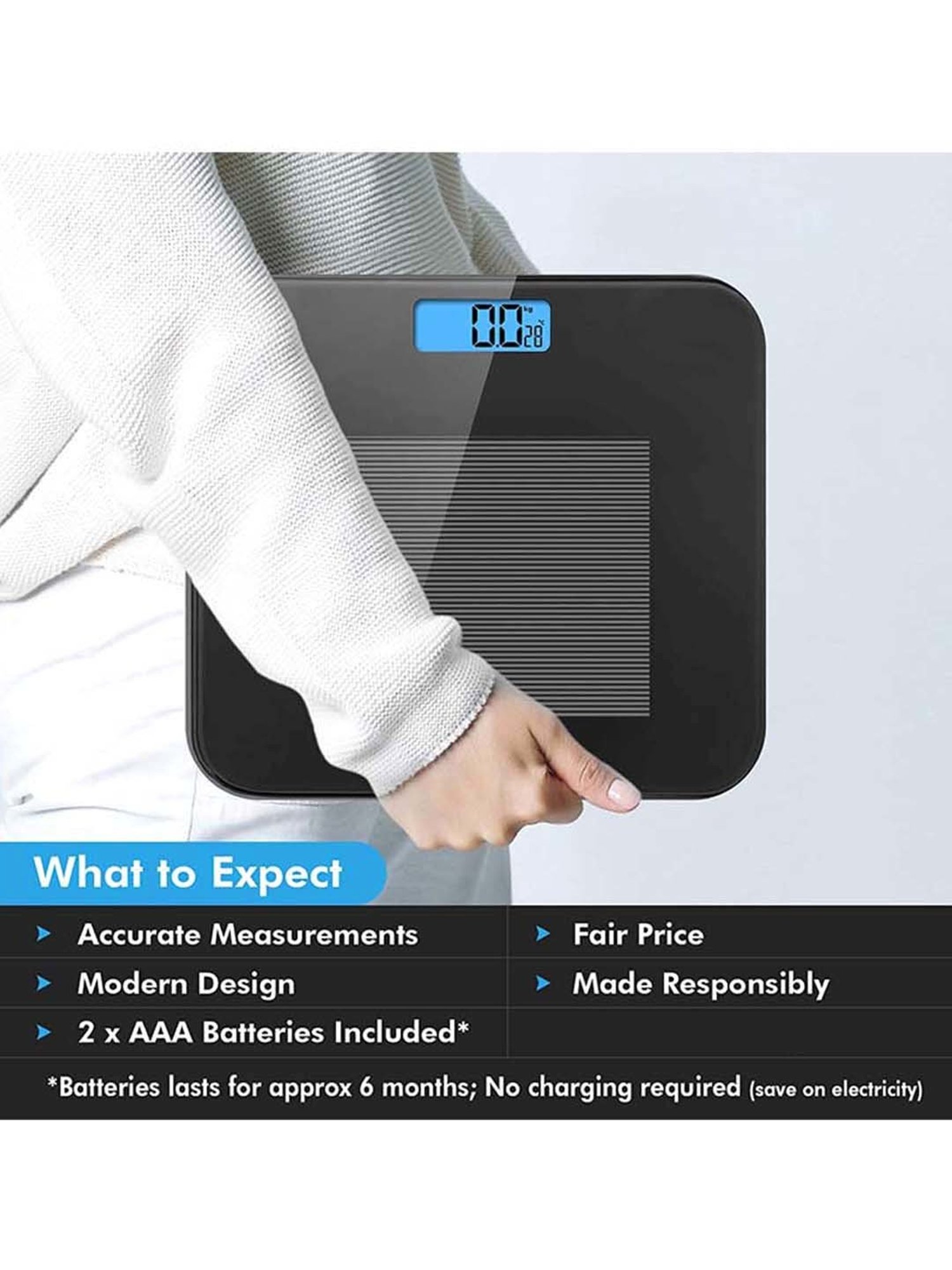 HealthSense Dura-Glass PS-115 Personal Weighing Scale (Black)