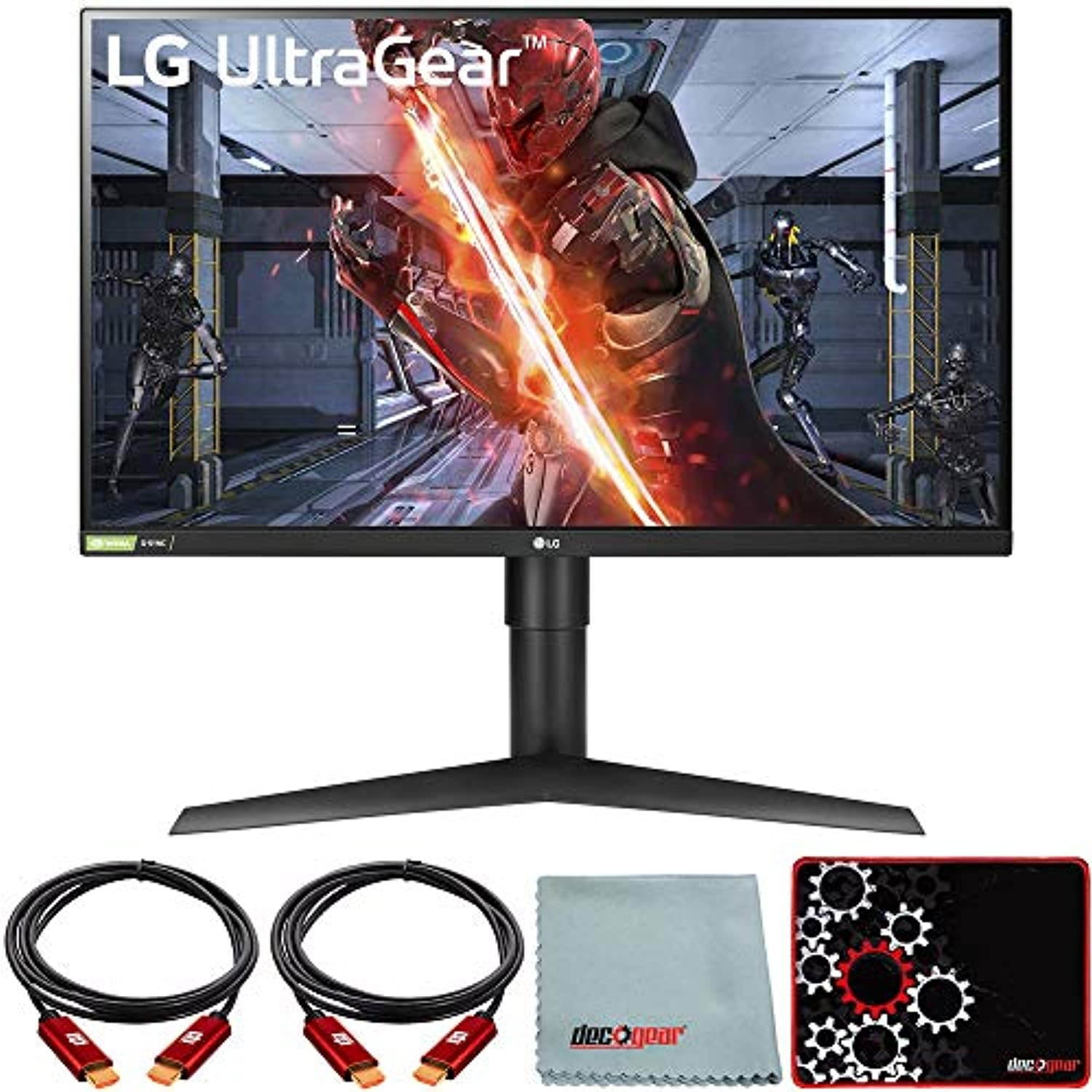 LG 27" Ultragear QHD Nano IPS 1ms NVIDIA G-SYNC Compatible Gaming Monitor Bundle with Deco Gear HDMI Cable 2 Pack + Gamer Surface Mousepad + Screen Cloth (E33LG27GL850B)