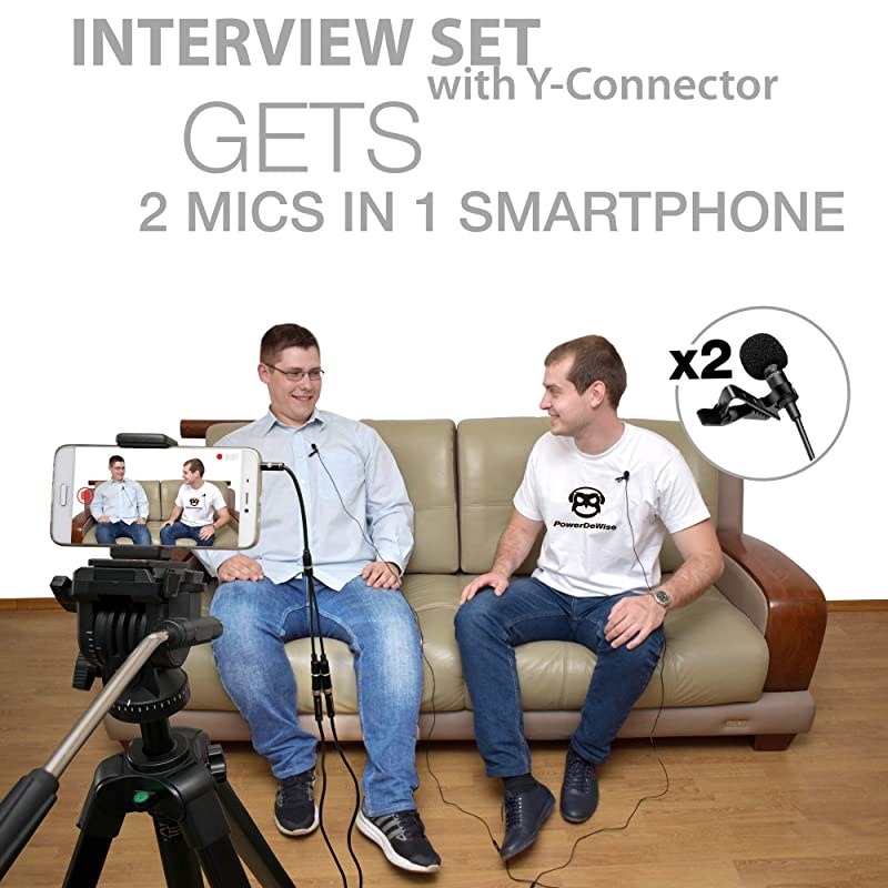 Grade 2 Lavalier Lapel Microphones Set for Dual Interview - Dual Lavalier Microphone - 2 Lavalier Microphone Set - Perfect as Blogging Vlogging Interview Microphone for iPhone 6, 7, 8, X