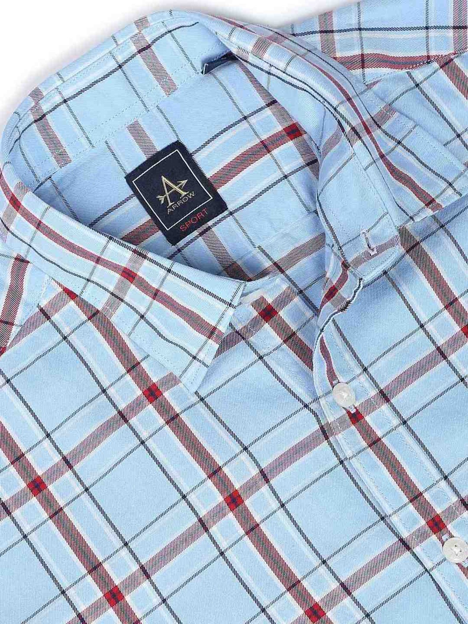 Arrow Sport Blue Cotton Slim Fit Checks Shirt