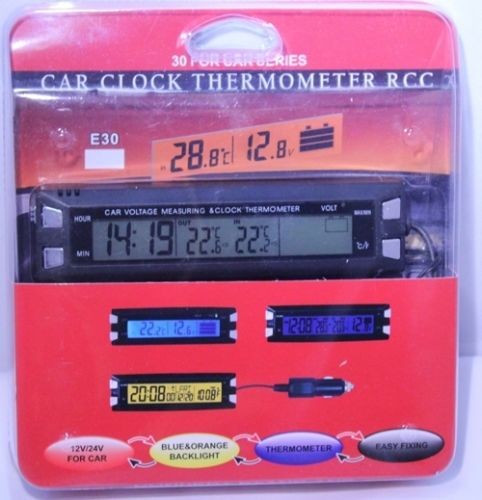 EC30 Digital LCD Clock and Car Thermometer Car Voltage Measuring Color Display