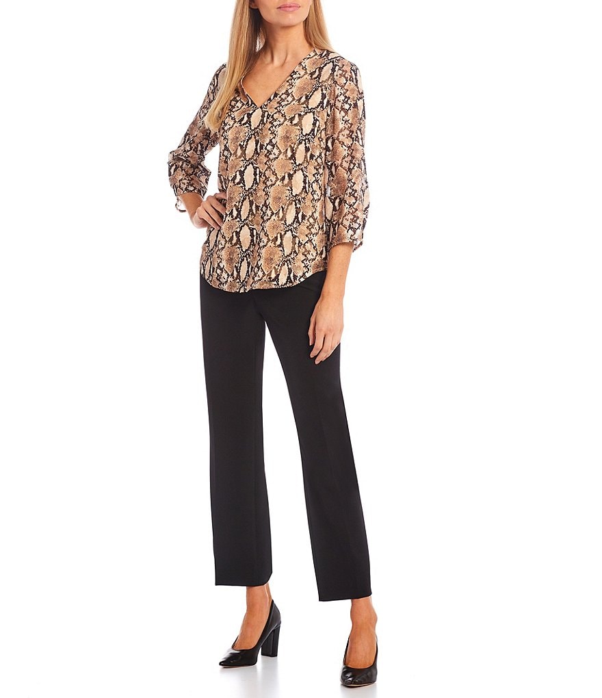 Preston & York Caroline Bow Woven V-Neck 3/4 Sleeve Blouse