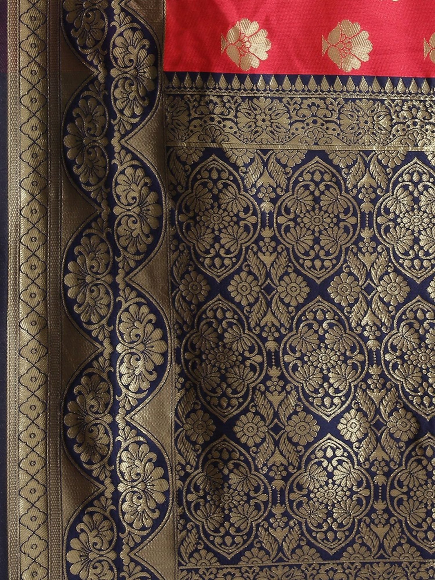 KSUT Pink & Navy Silk Woven Saree With Unstitched Blouse