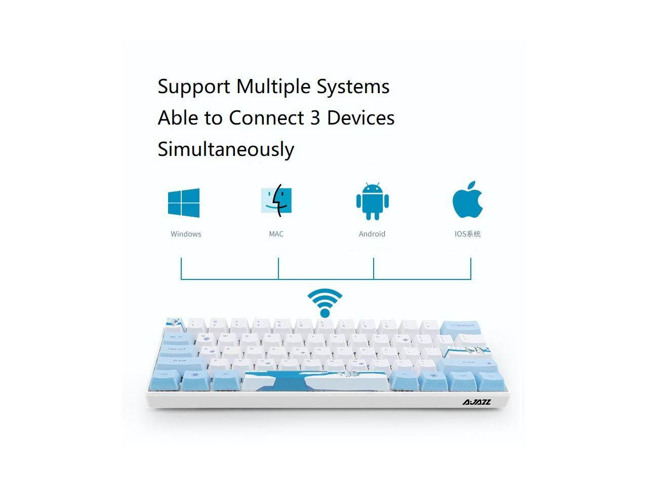 A-jazz AK61 Bluetooth Wireless and  USB Wired Dual Connectivity Mechanical Gaming Keyboard, Durable ABSKeycaps, White Backlit -Blue Switch( White )