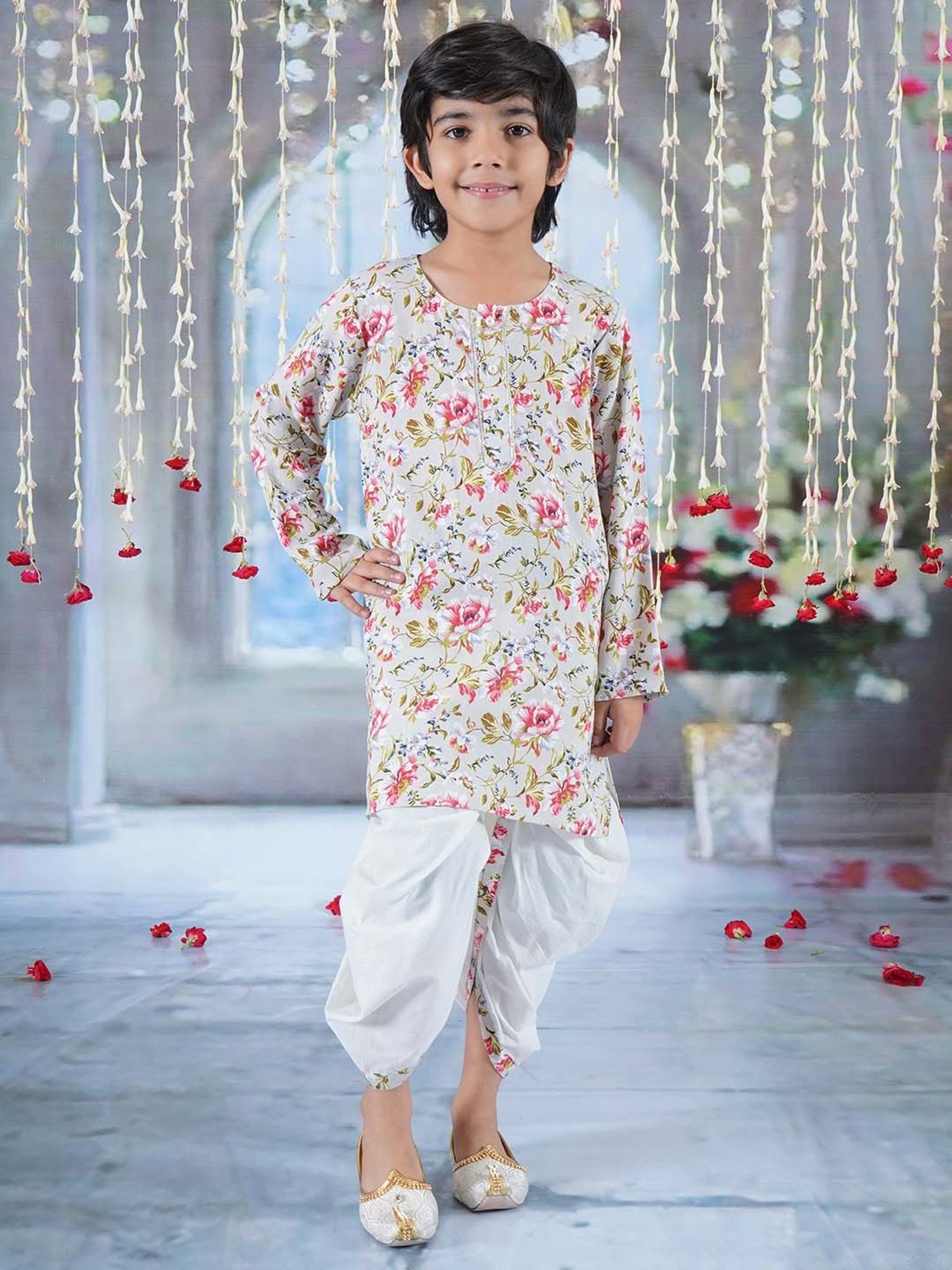 Little Bansi Multicolor Cotton Floral Print Full Sleeves Kurta Set