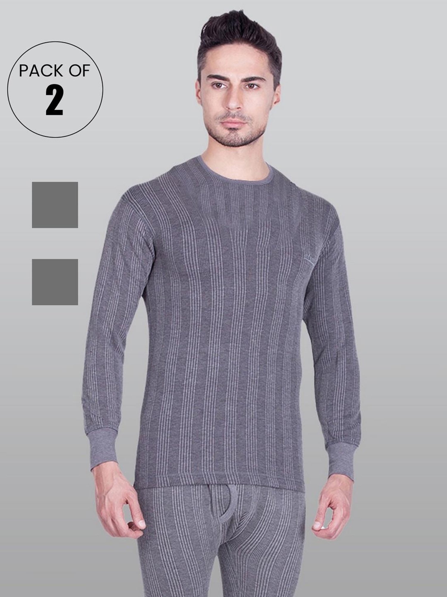 LUX Inferno Charcoal Skinny Fit Striped Thermal Top - Pack of 2