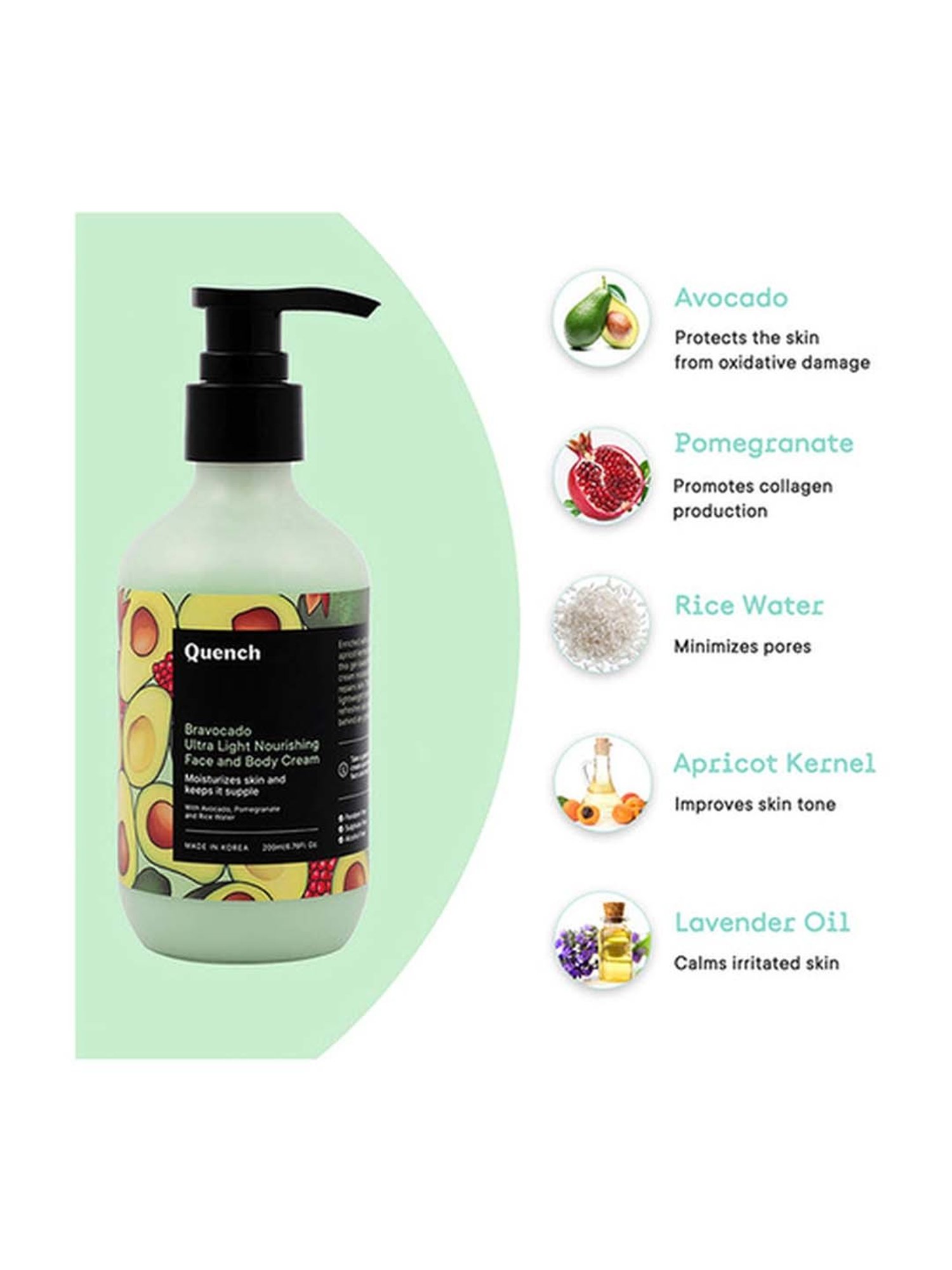 Quench Botanics Bravocado Ultra Light Nourishing Face and Body Cream - 200 ml