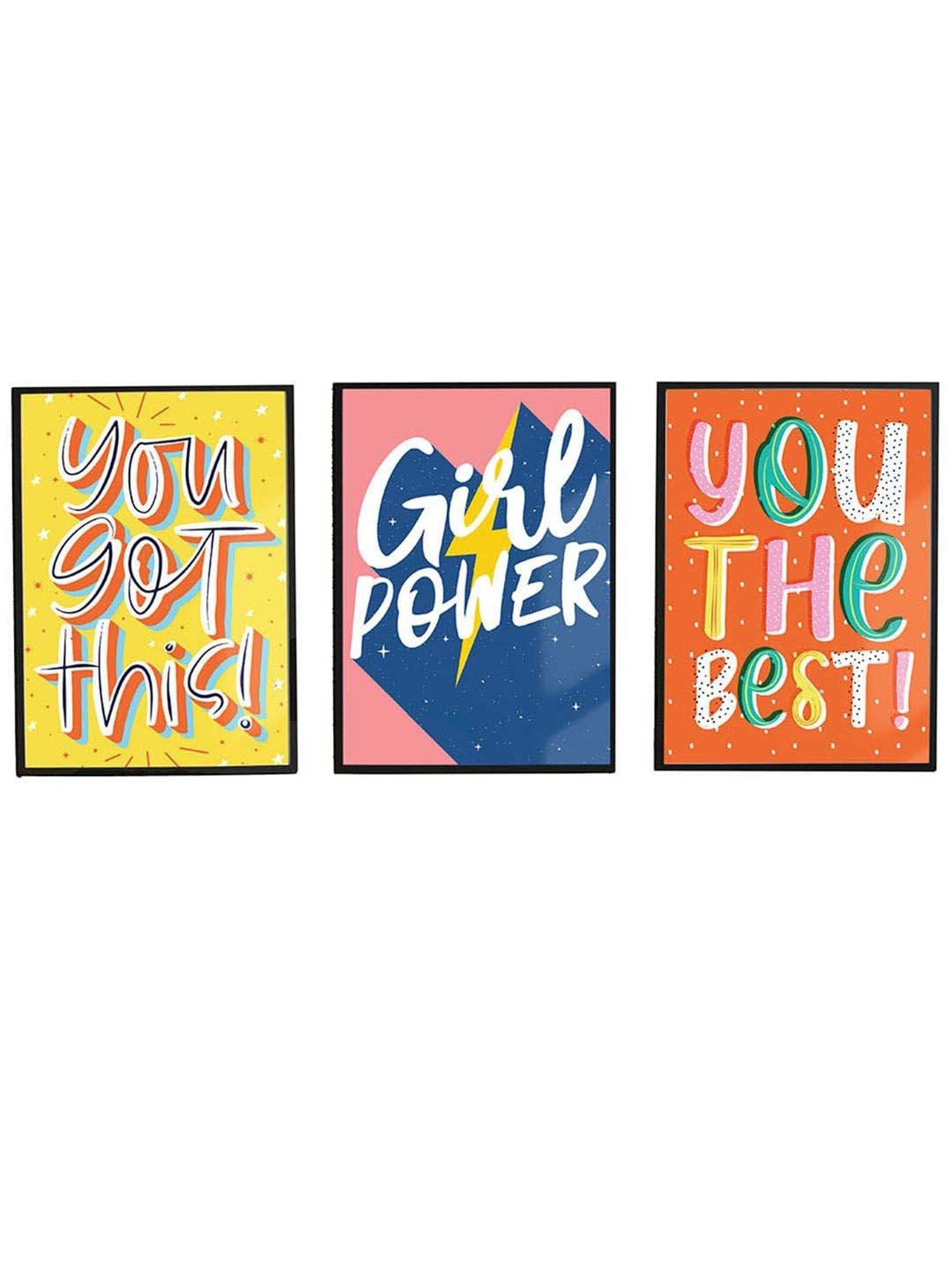 Art Street Multicolor Engineered Wood Motivational Poster For Girl Power Wall Art - Set of 3