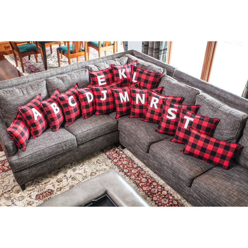17"x17" Buffalo Plaid 'B' Throw Pillow Red/Black - Pillow Perfect