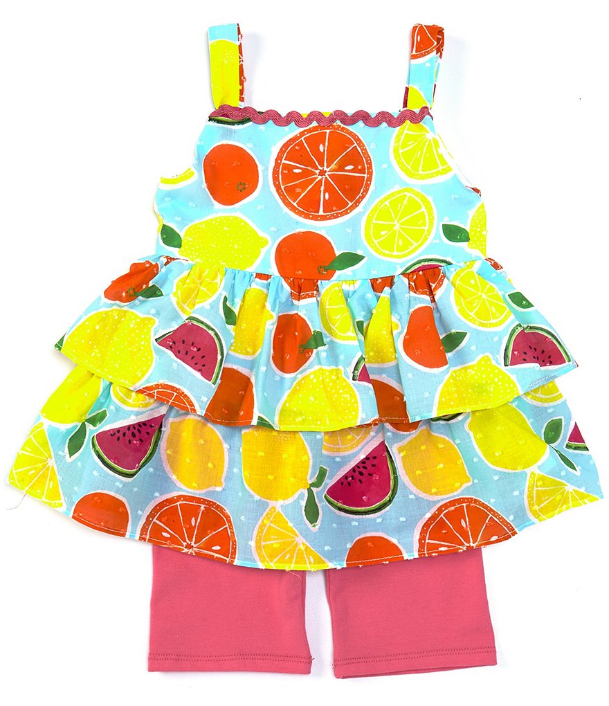 Pippa & Julie Baby Girls 12-24 Months Fruit Clip-Dot Tiered Tank Top & Bike Short Set