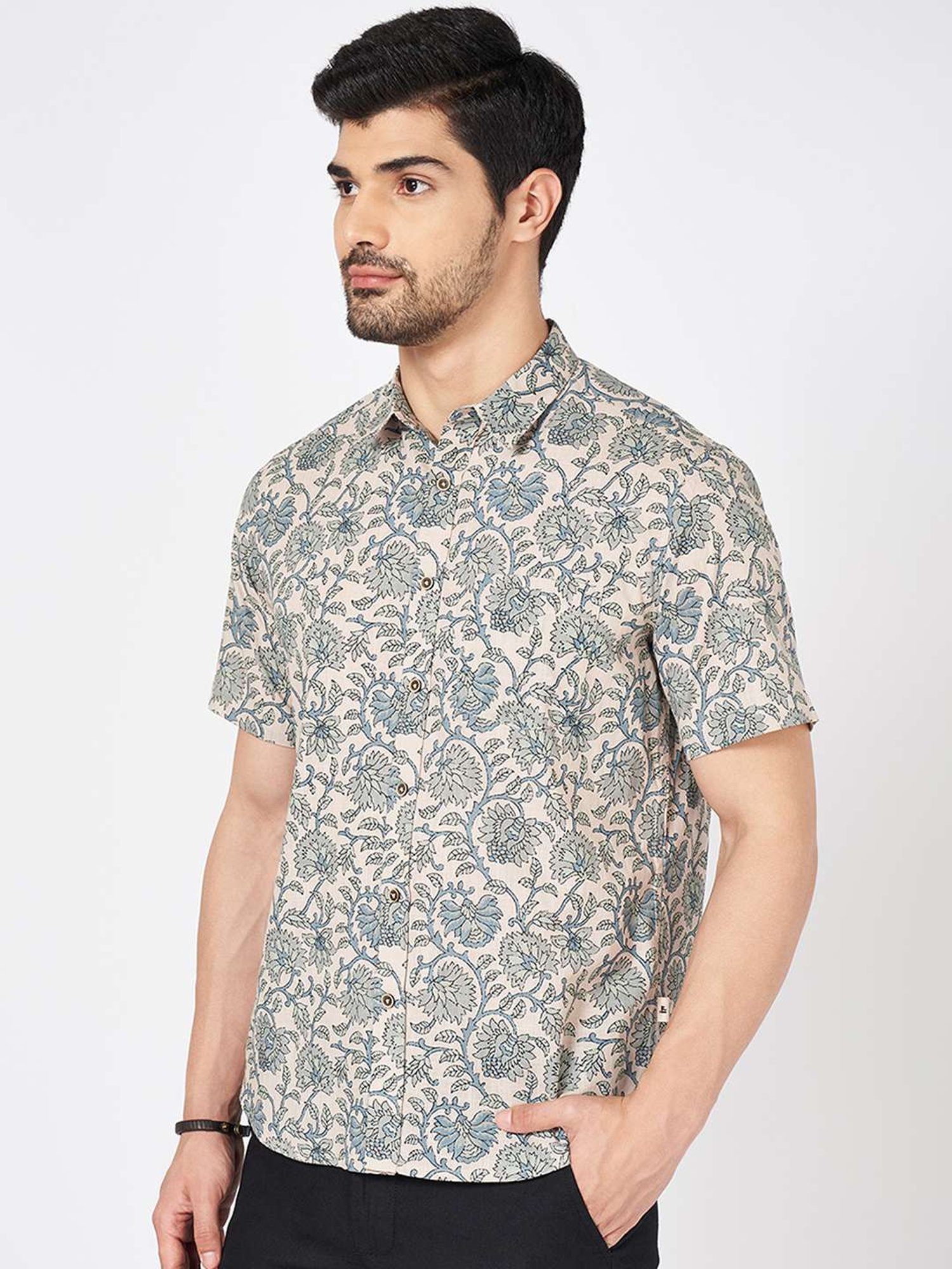 Indus Route By Pantaloons Pink Cotton Regular Fit Floral Print Shirt