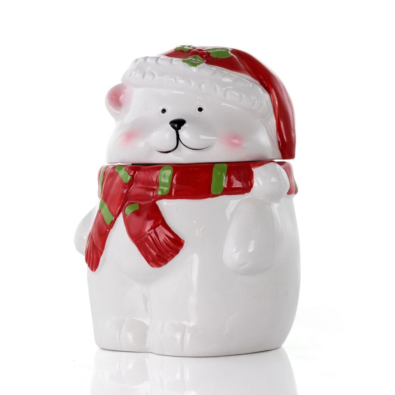 Meritage Polar Bear Red Hat Stoneware Figural Cookie Jar