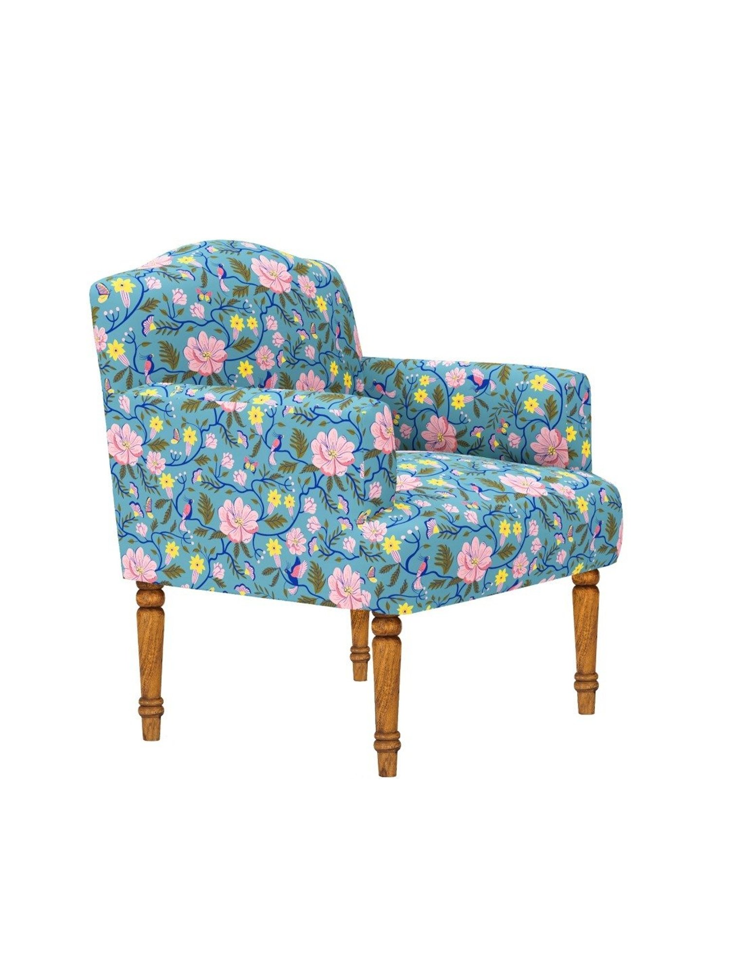 Chumbak Nawaab Spring Bloom Floral Blue Wood Arm Chair