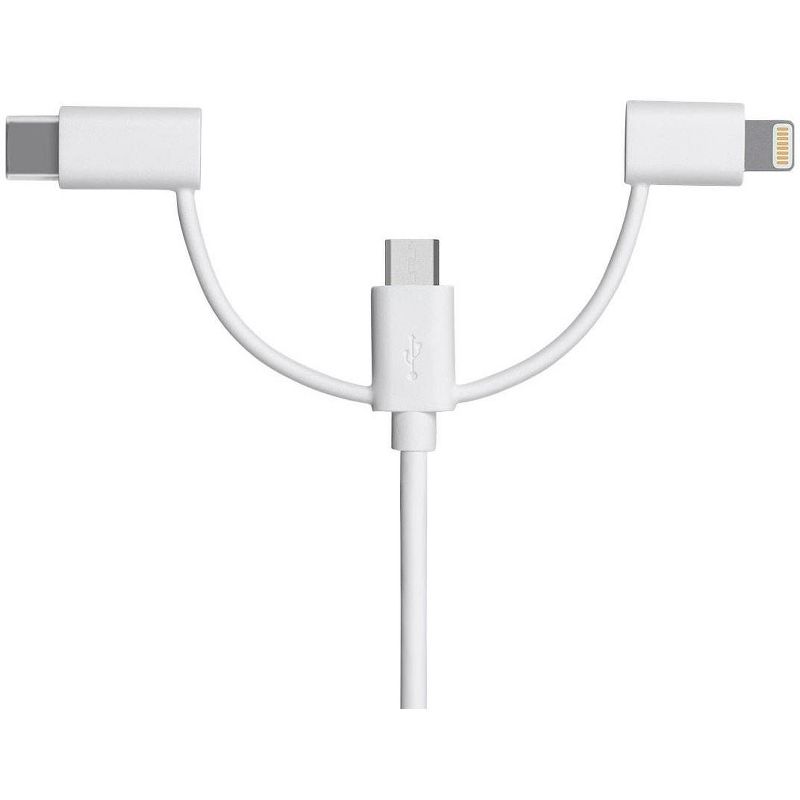 Monoprice MFi Certified USB to Micro USB + USB Type-C + Lightning 3 in 1 Charge & Sync Cable, 3ft White
