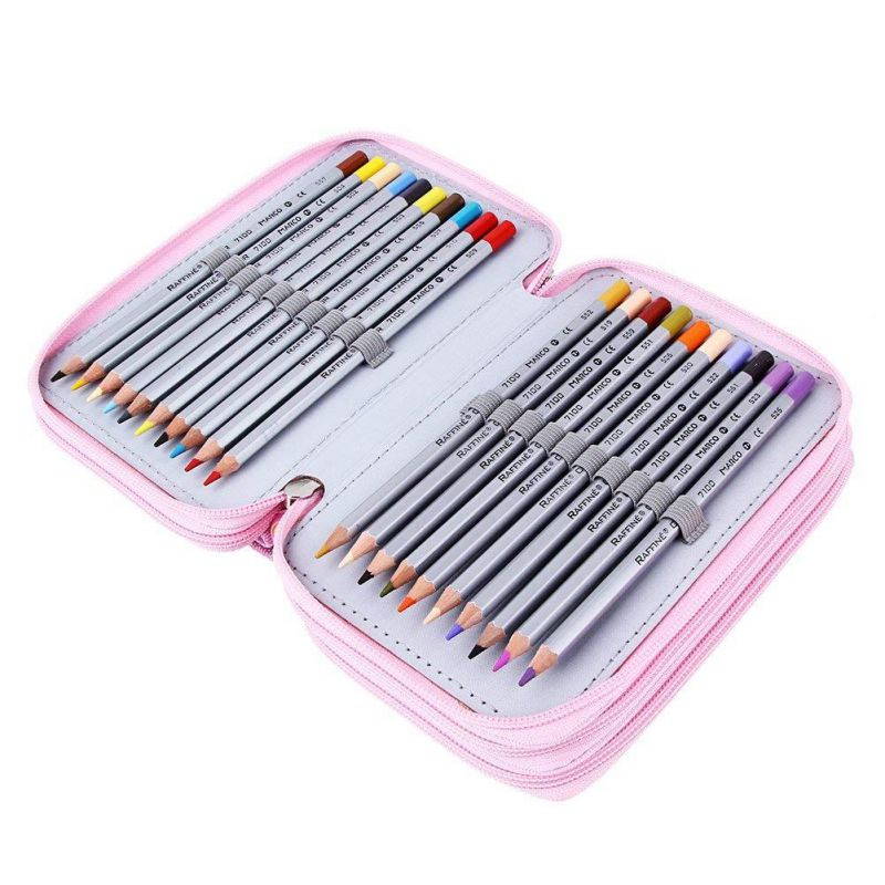 O,Like Large Capacity Oxford 72 Piece Colors Multi-layer Pencil Case Pen Bag Pouch Stationary Case Art Sketch pencil holder bag (pink)
