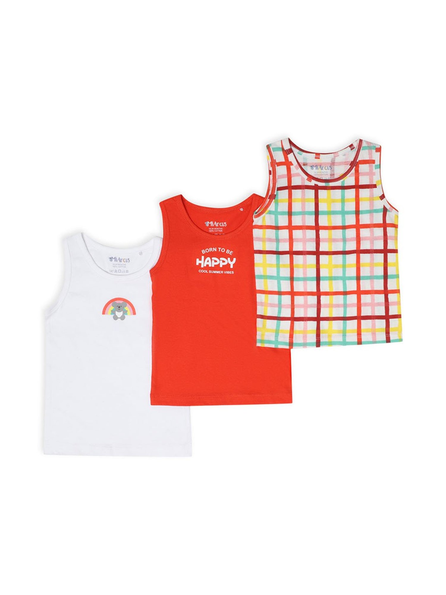 MiArcus Kids White & Red Printed Vest( Pack Of 3)