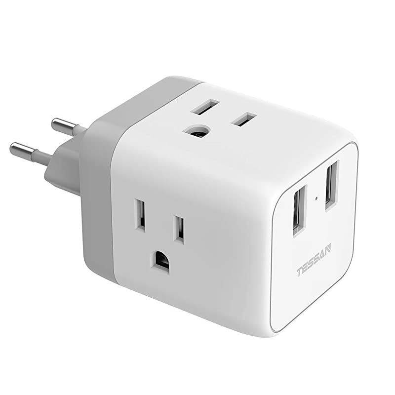 to Europe Plug Adapter European Travel Plug Adapter TESSAN Wall Power Adapter with 2 B Charging Ports Outlet Adaptor for A to Most of Europe France Germany Italy Greece Spain IcelandType C