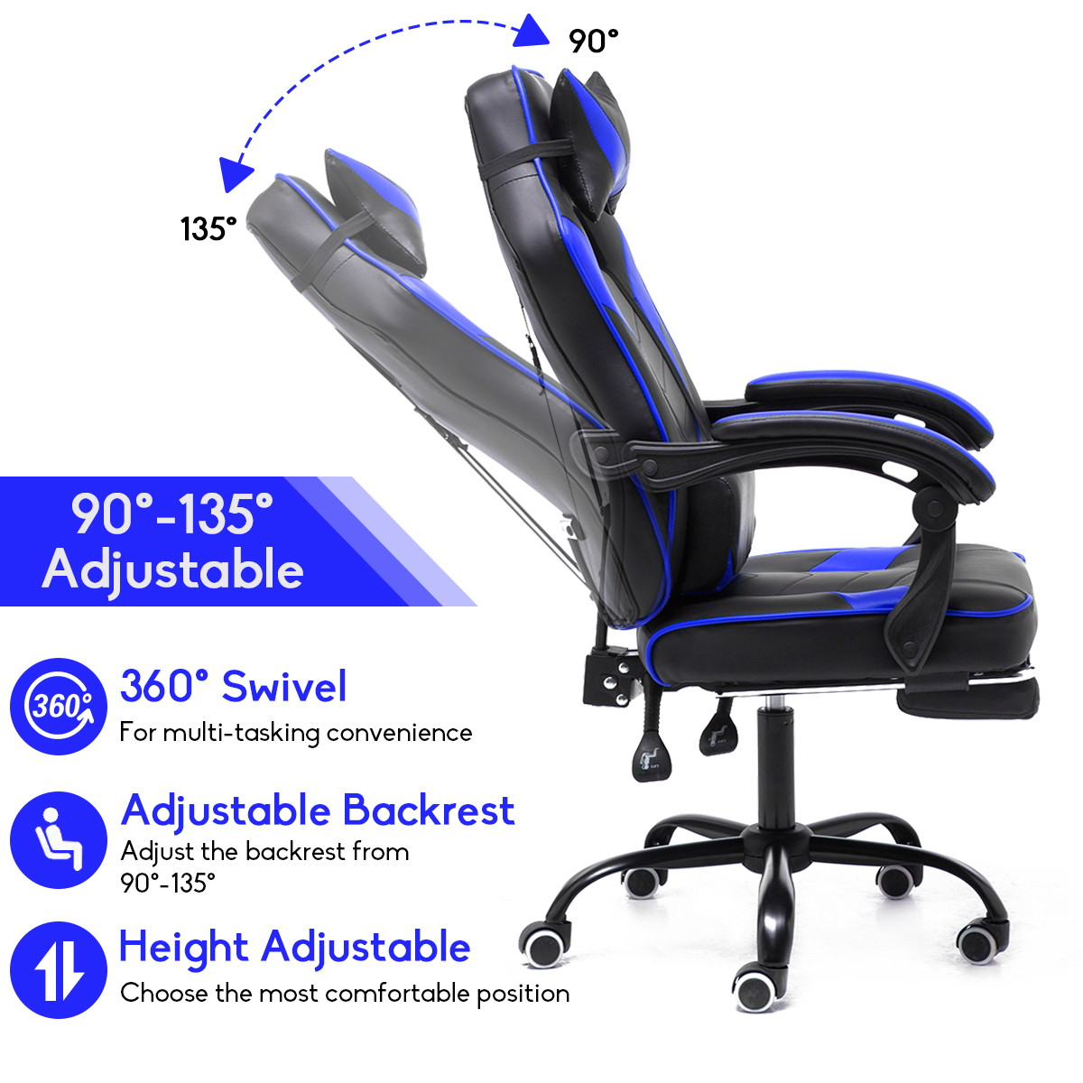 High Back Racing Gaming Chair Computer Desk Chair Adjustable Swivel Office Chair