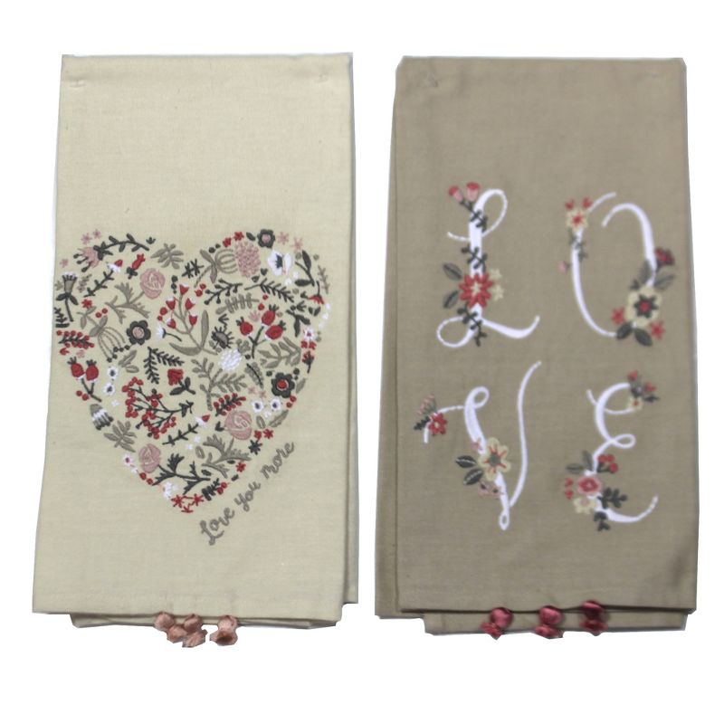 Tabletop 26.0" Valentines Dish Towel Heart Love Flowers Primitives By Kathy  -  Kitchen Towel